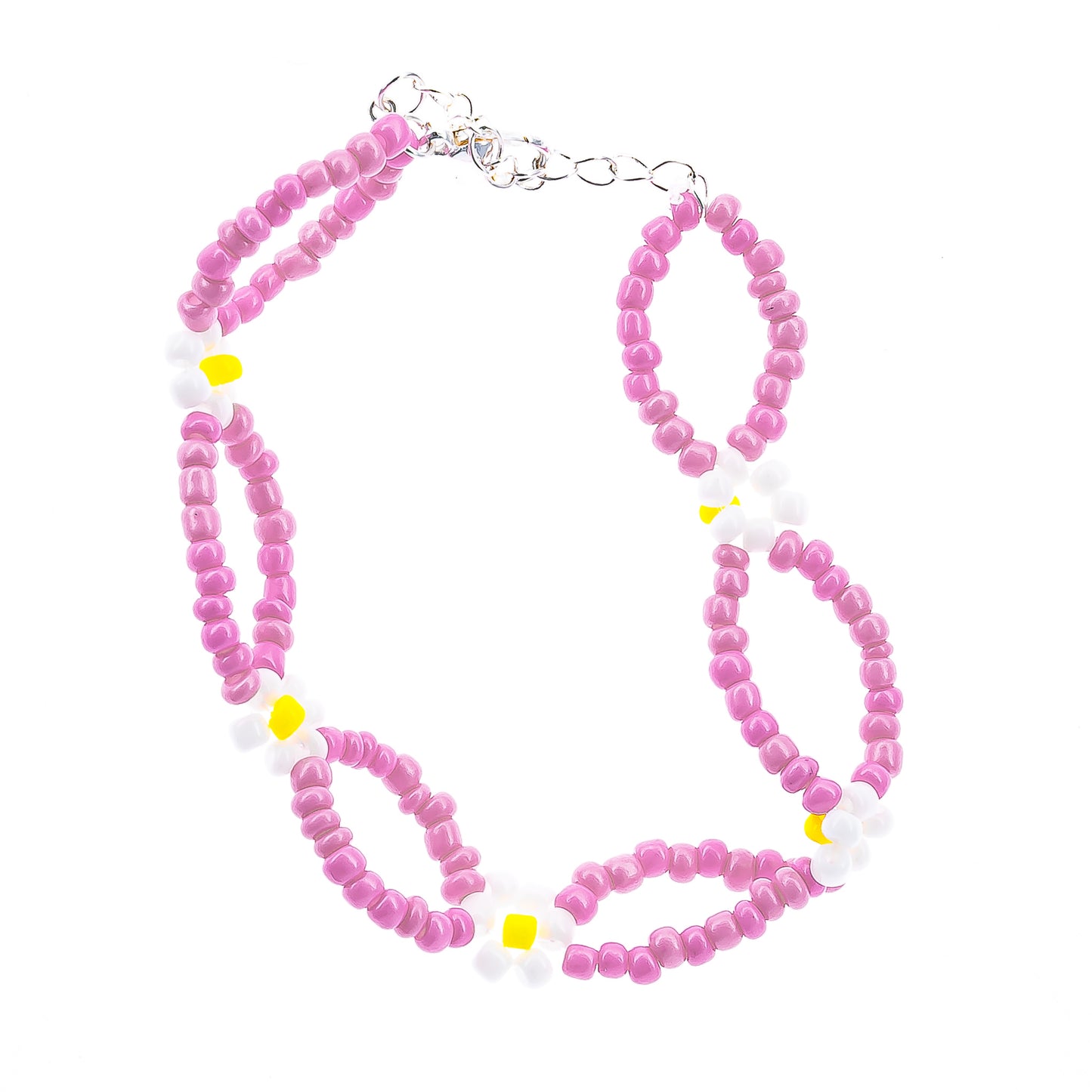 womens pink flower beaded loop bracelet