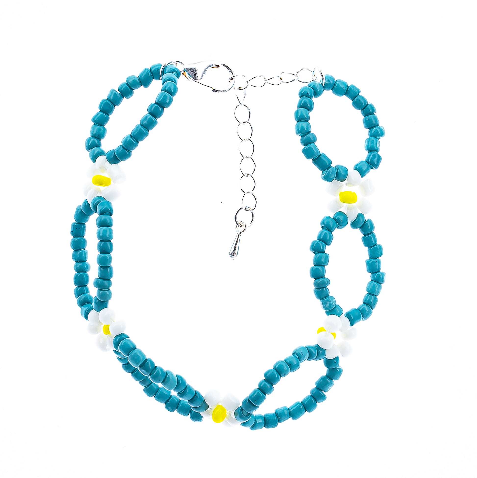 womens blue flower beaded loop bracelet