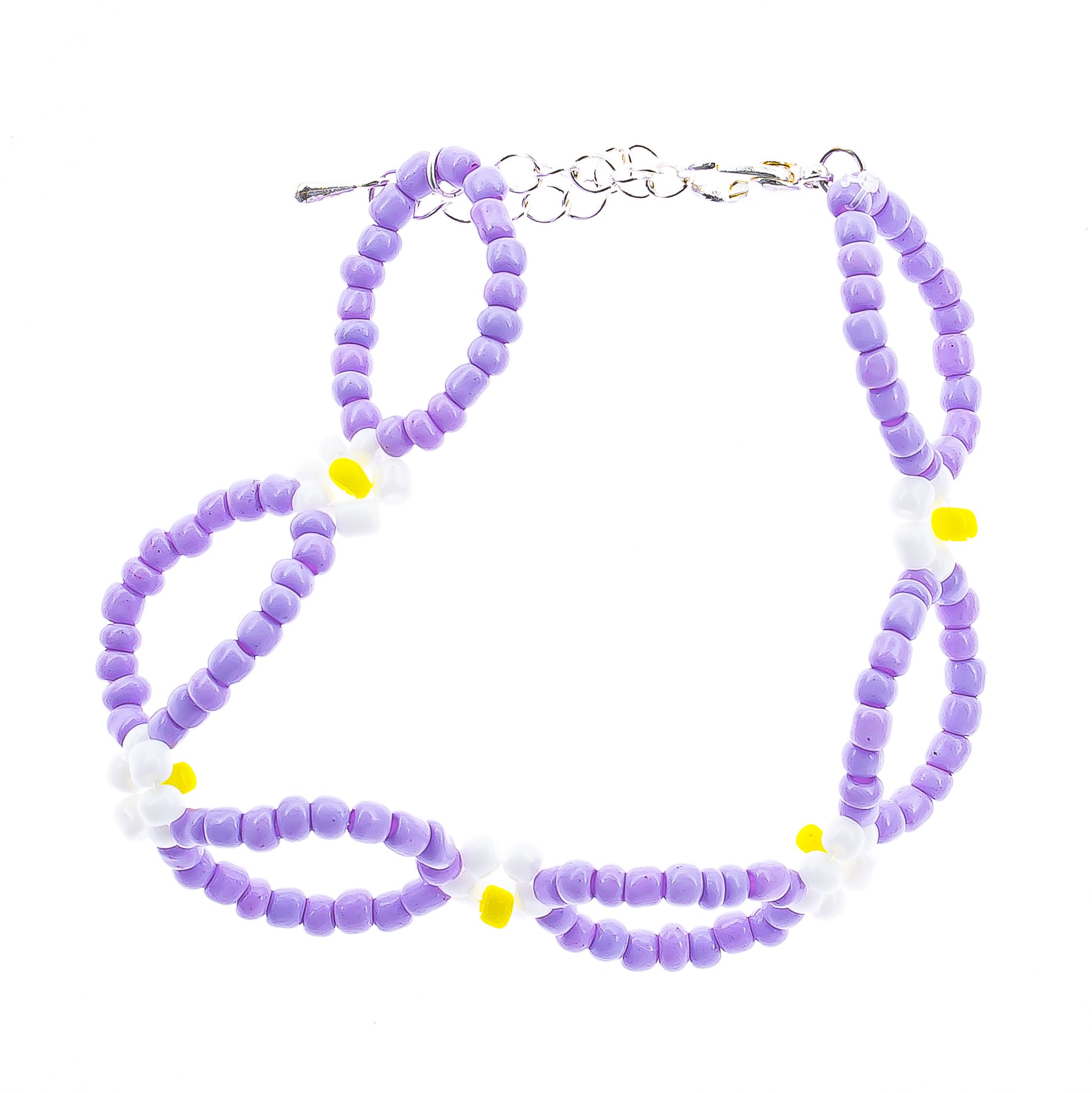 womens purple flower beaded loop bracelet