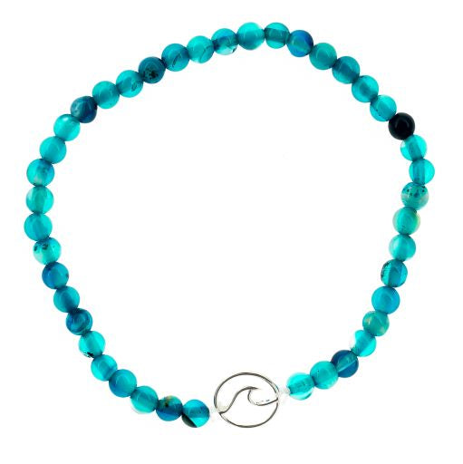 bracelet, stone beaded, beach style, boho style, wave charm, teal