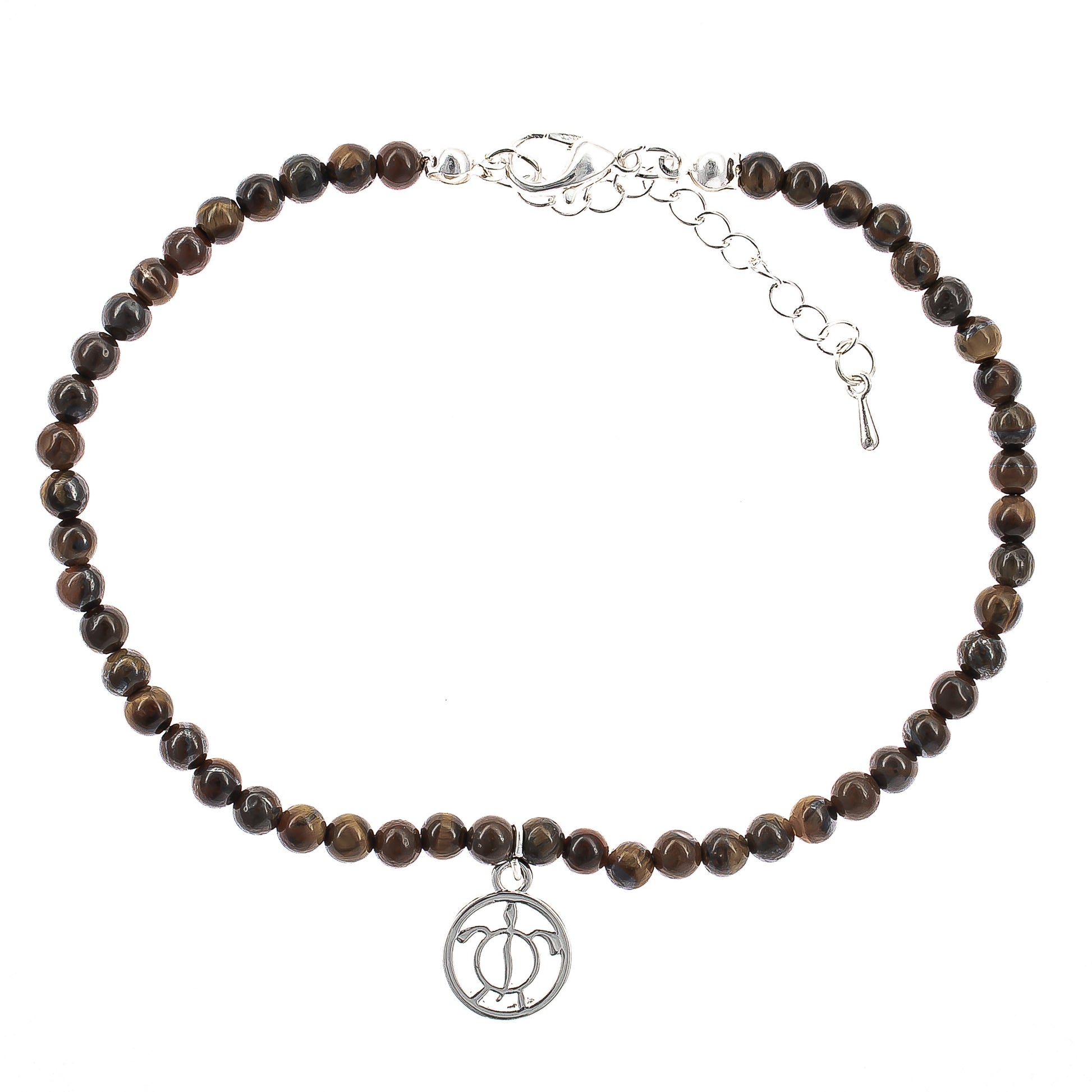 anklet, stone beaded, beach style, boho style, turtle charm, brown