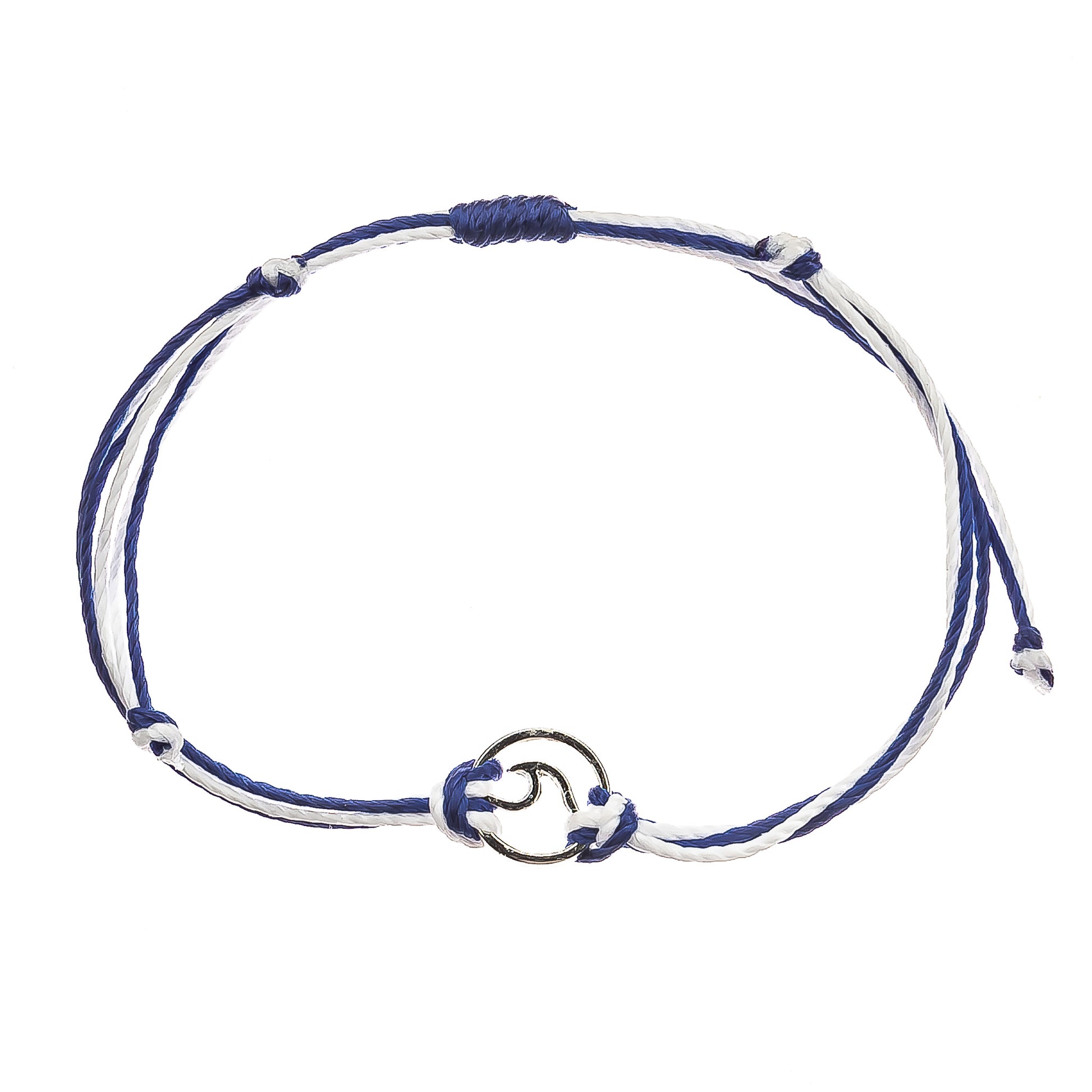 surfer string bracelet, wave charm, navy