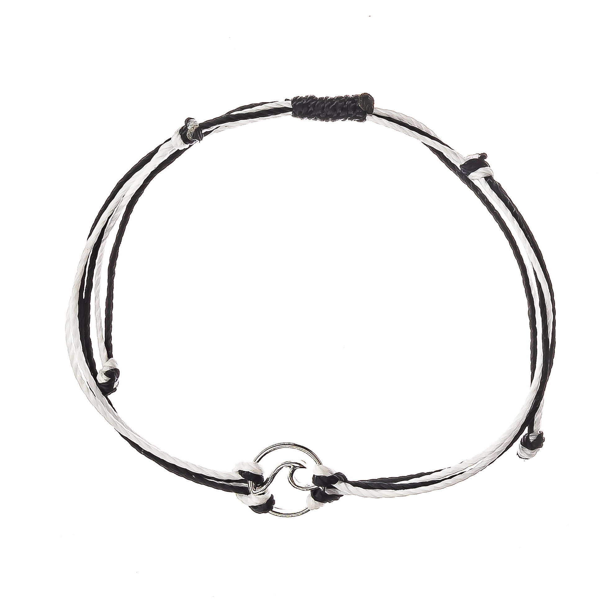 surfer string bracelet, wave charm, black