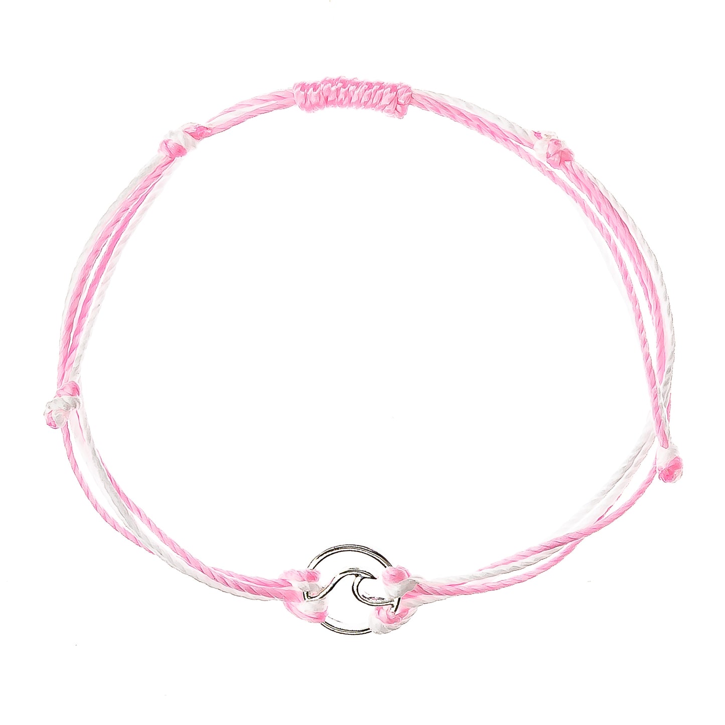 surfer string bracelet, wave charm, pink