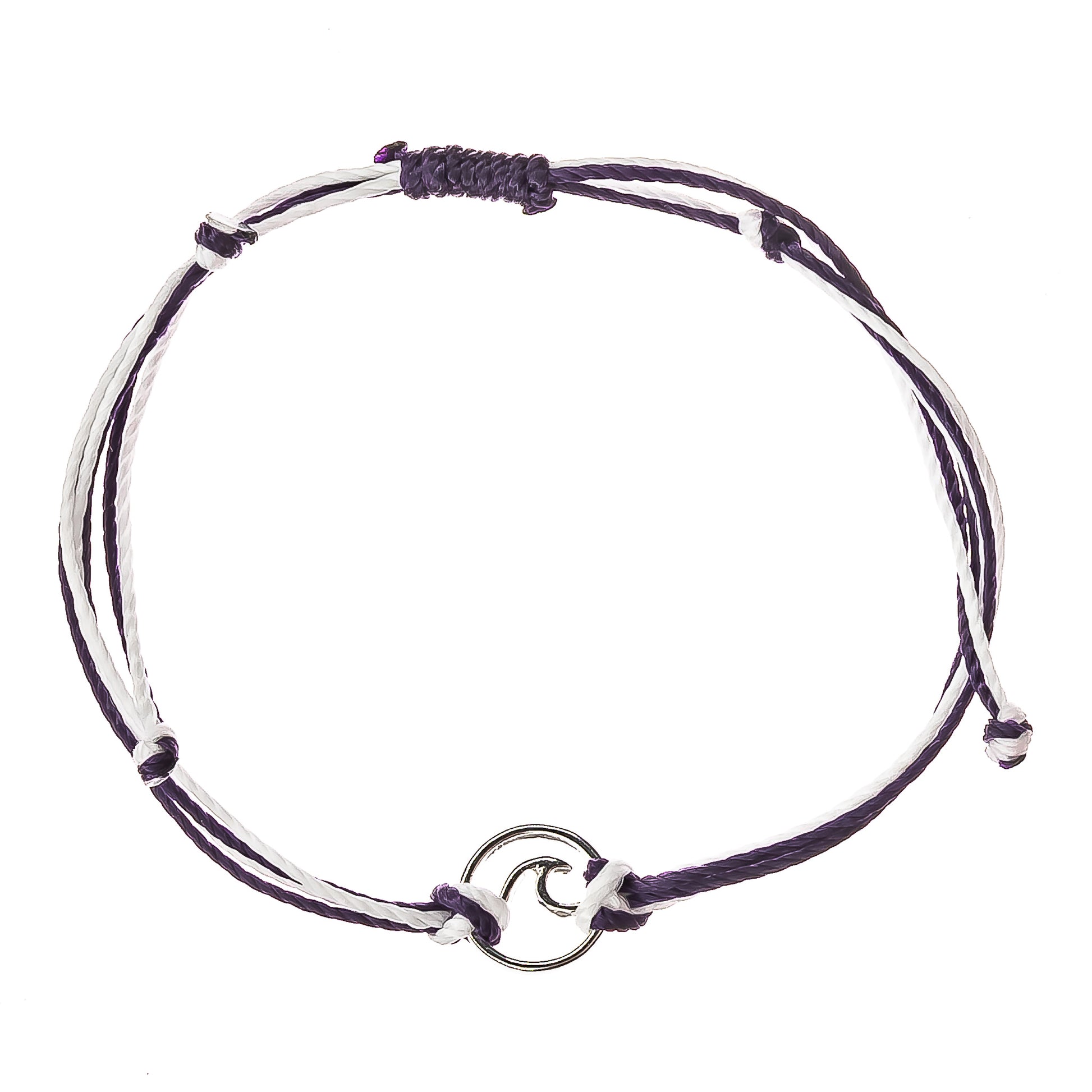 surfer string bracelet, wave charm, purple