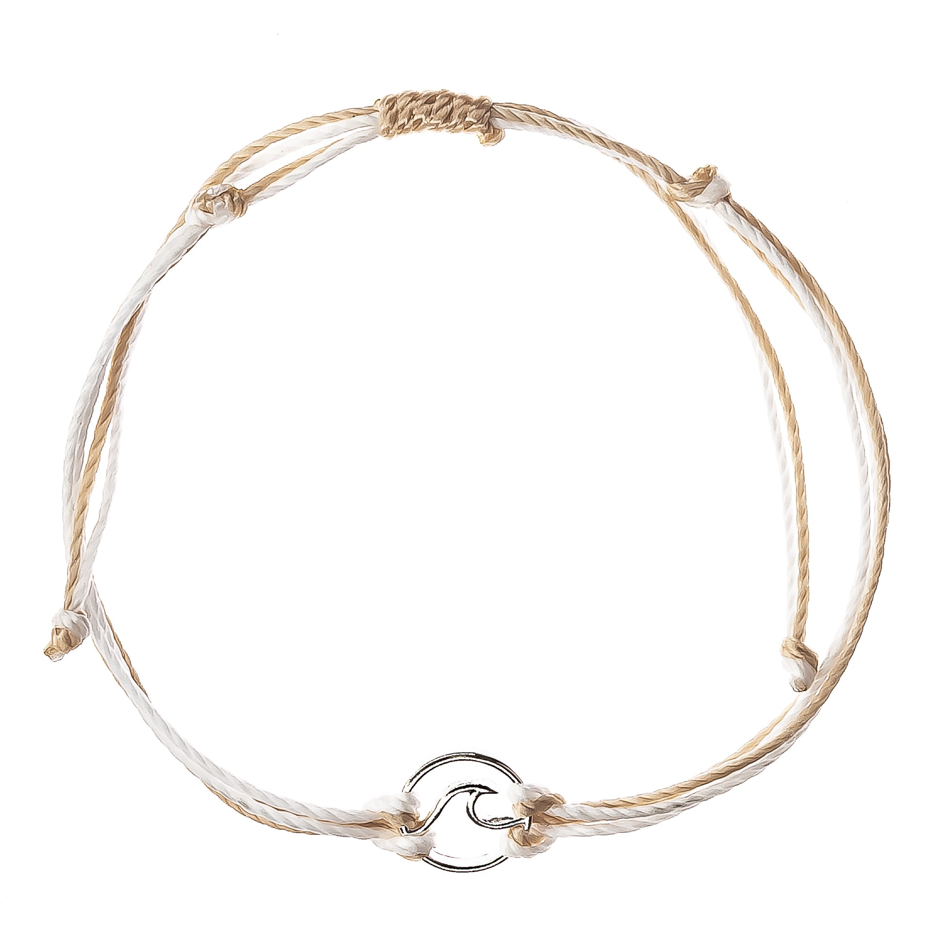 surfer string bracelet, wave charm, cream