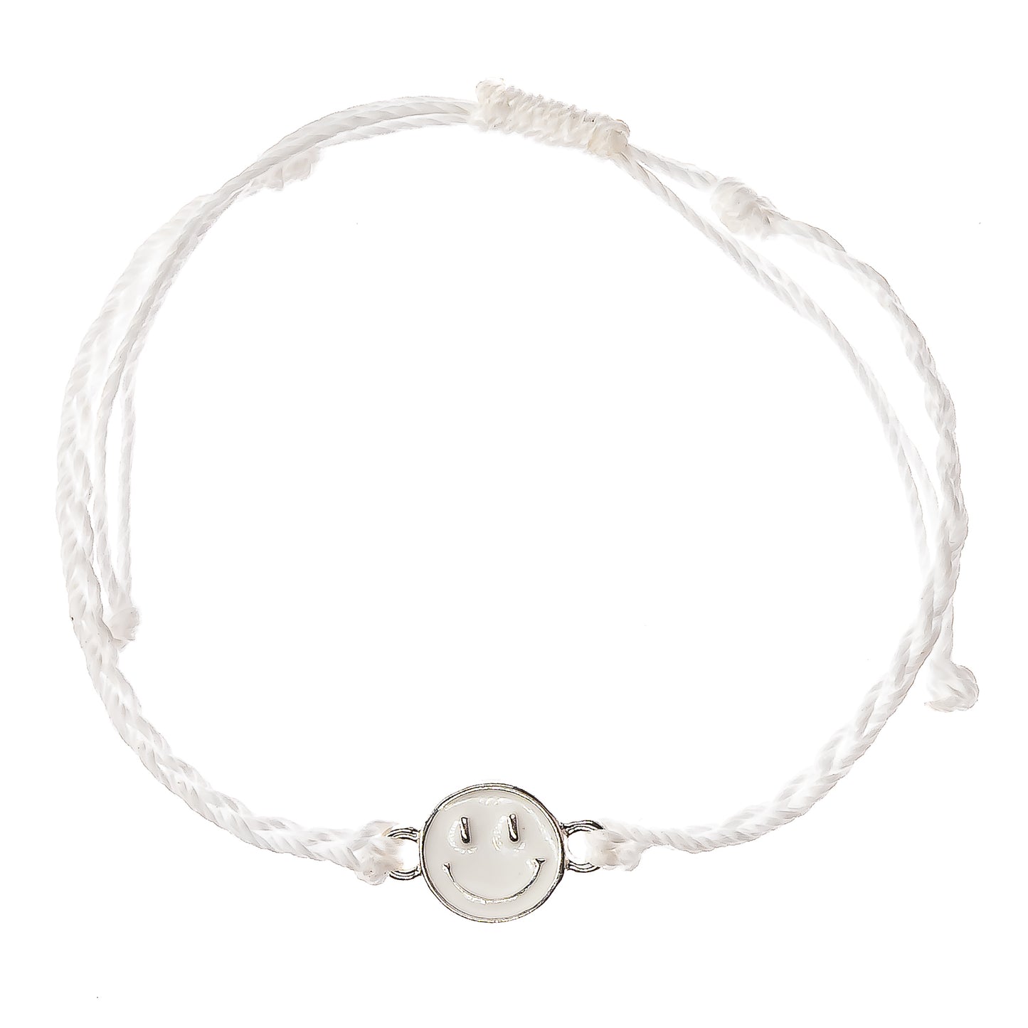 white smiley face charm string bracelet