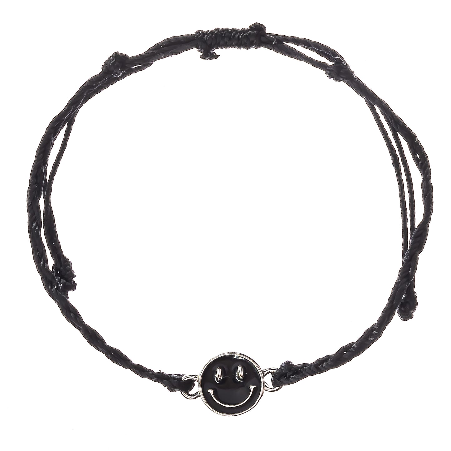 black smiley face charm string bracelet