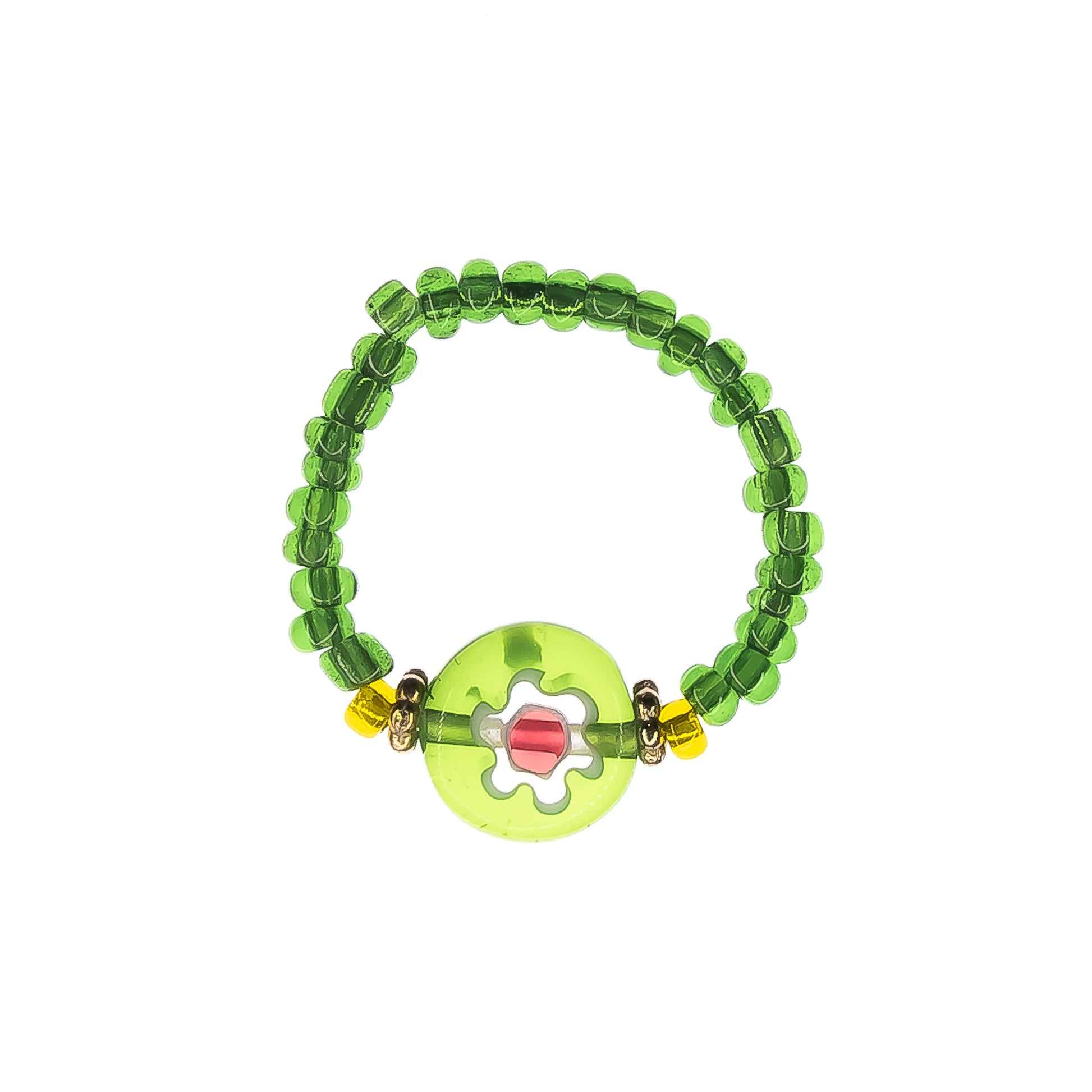 flower power beaded ring green, women, teen