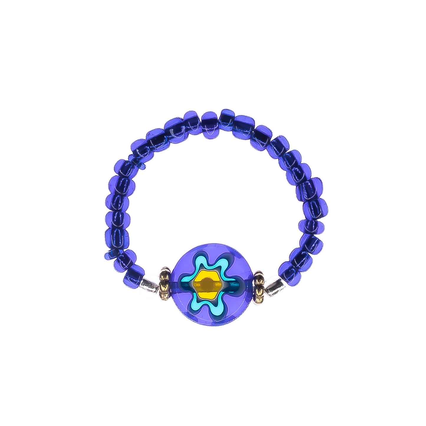 flower power beaded ring deep blue, women, teen
