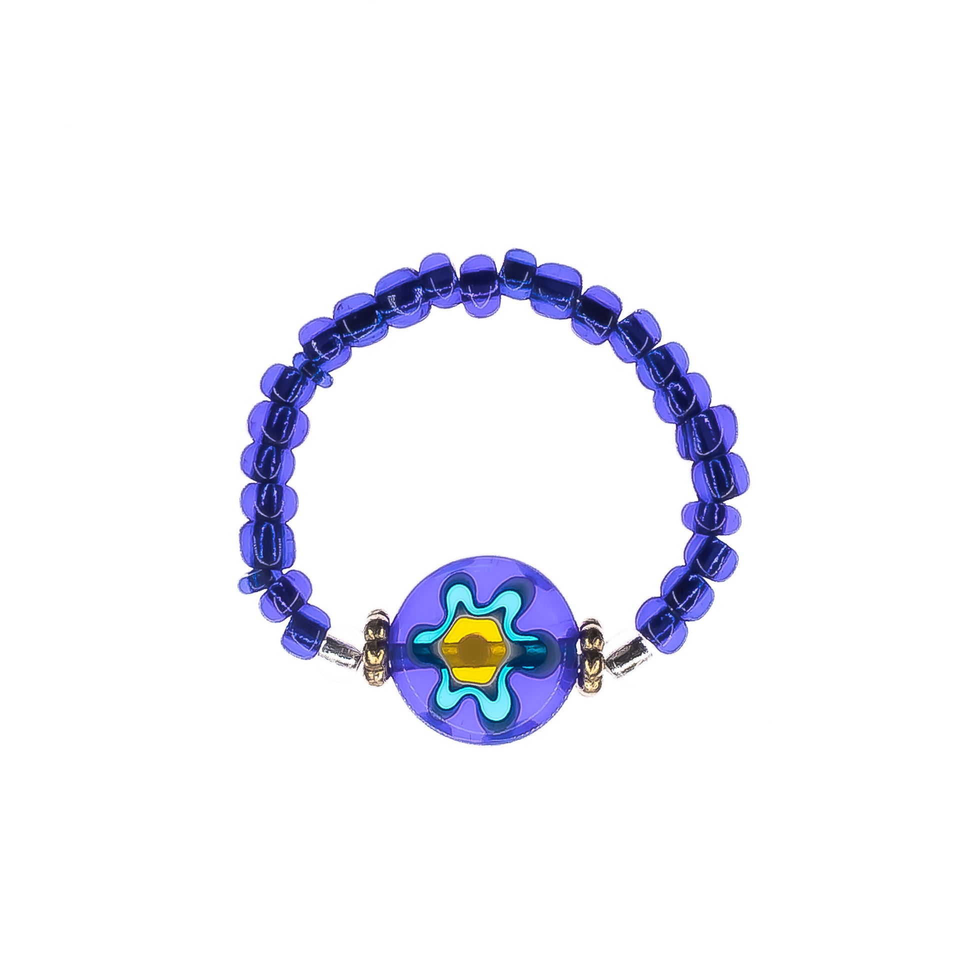 flower power beaded ring deep blue, women, teen