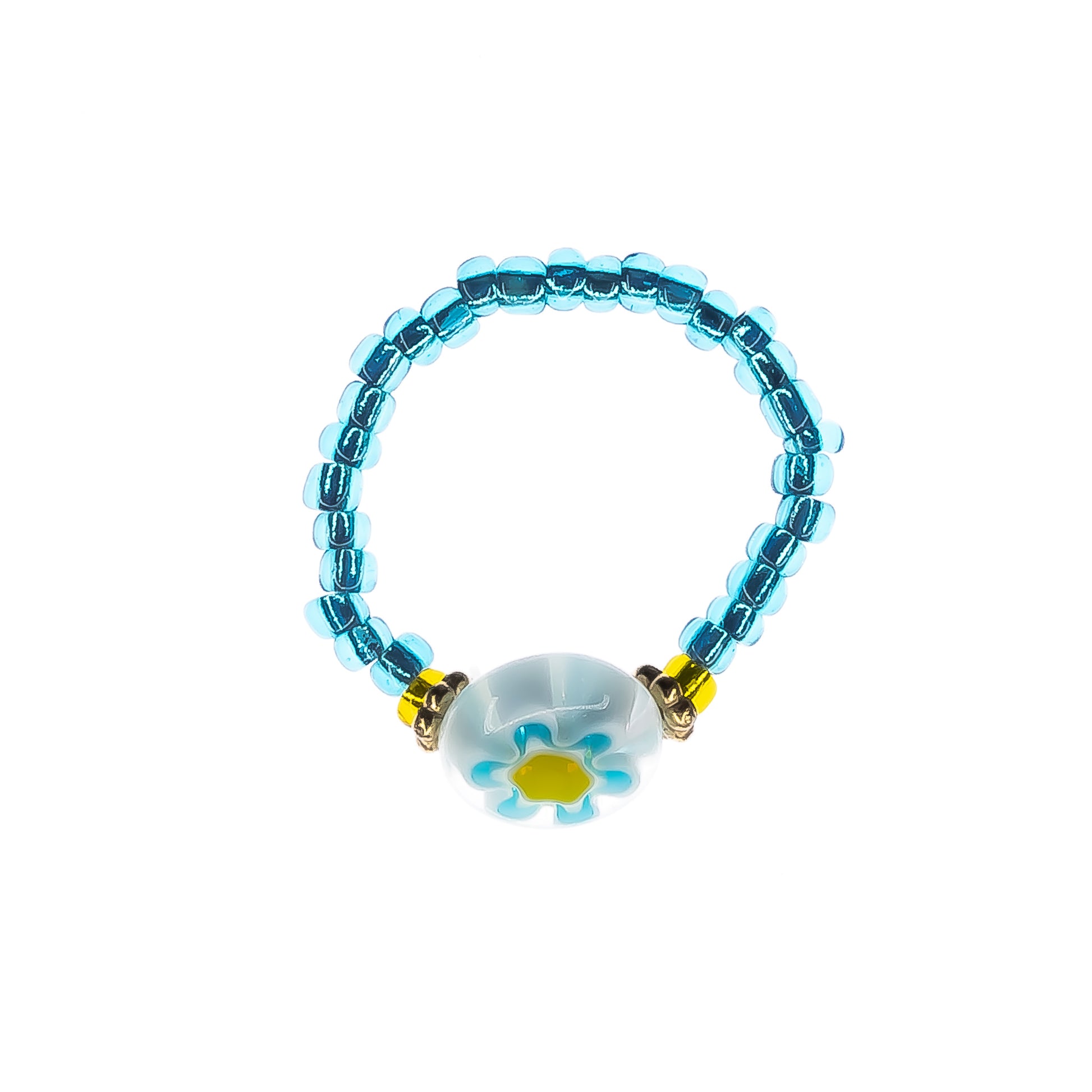flower power beaded ring light blue, women, teen
