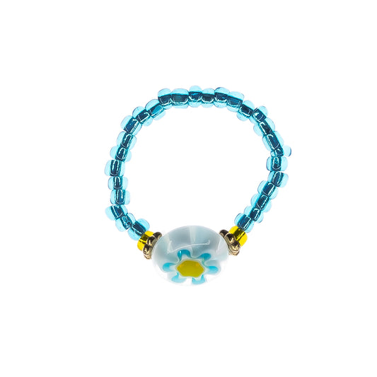 flower power beaded ring light blue, women, teen