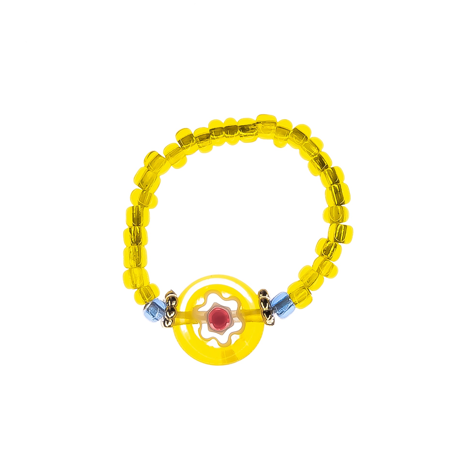 flower power beaded ring yellow, women, teen