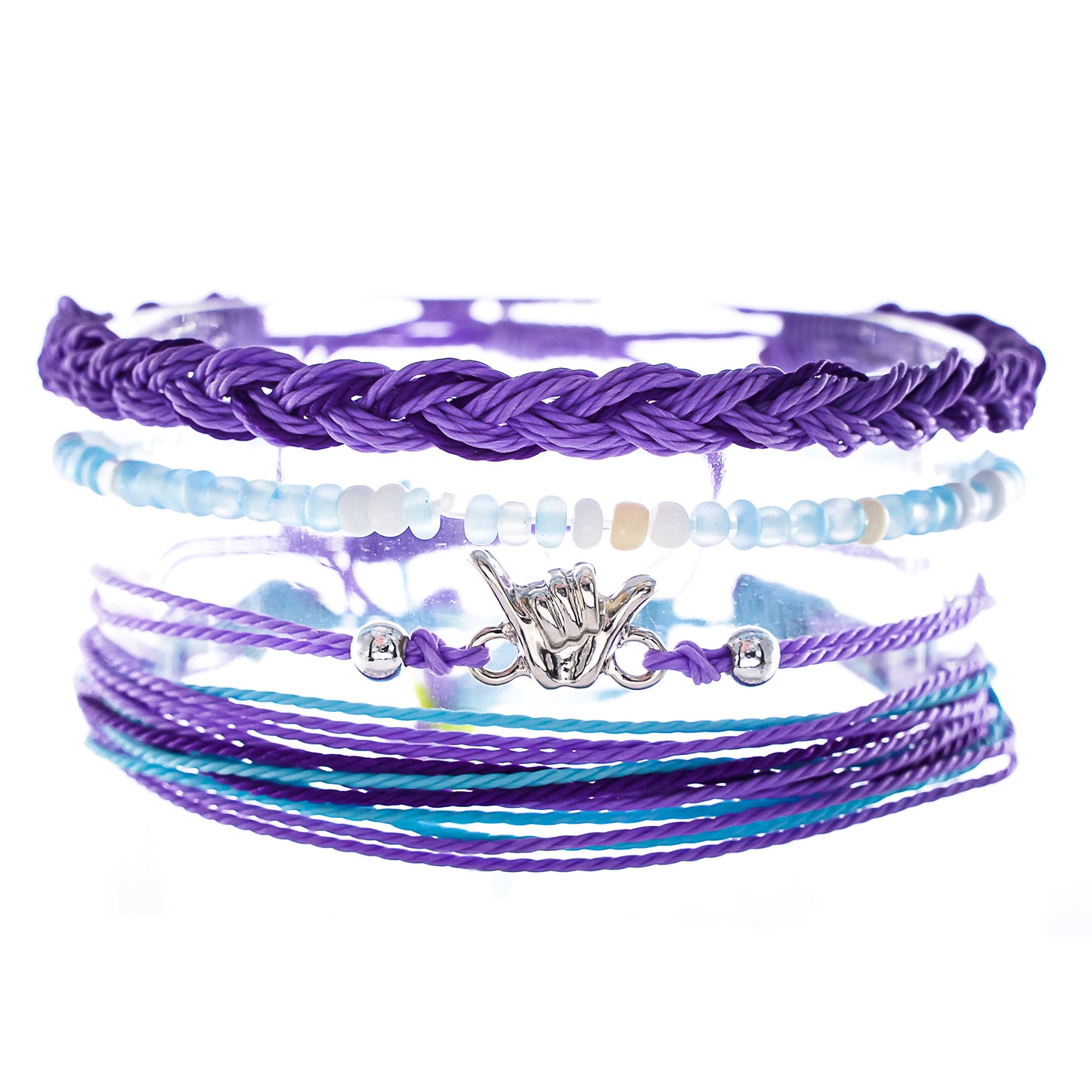 purple shaka hang loose charm with string bracelets style pack