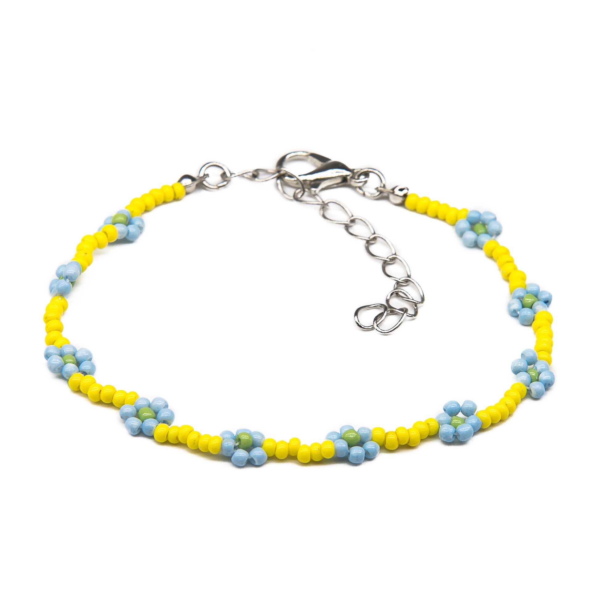 daisy flower seed bead bracelets yellow and blue
