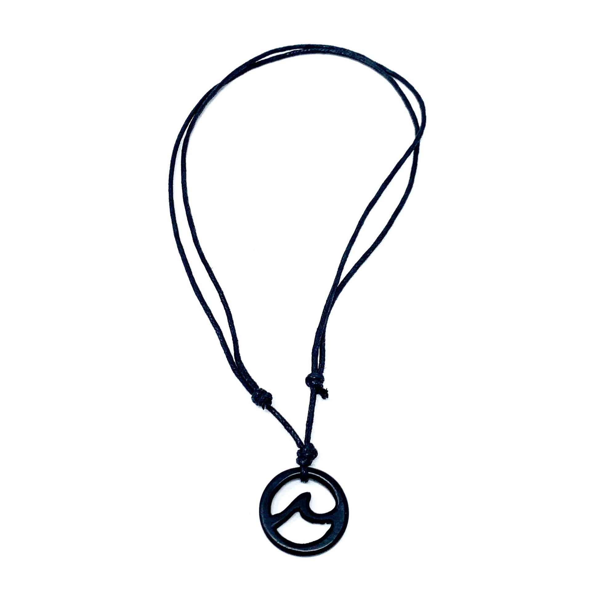 bali hand carved wooden wave pendant necklace