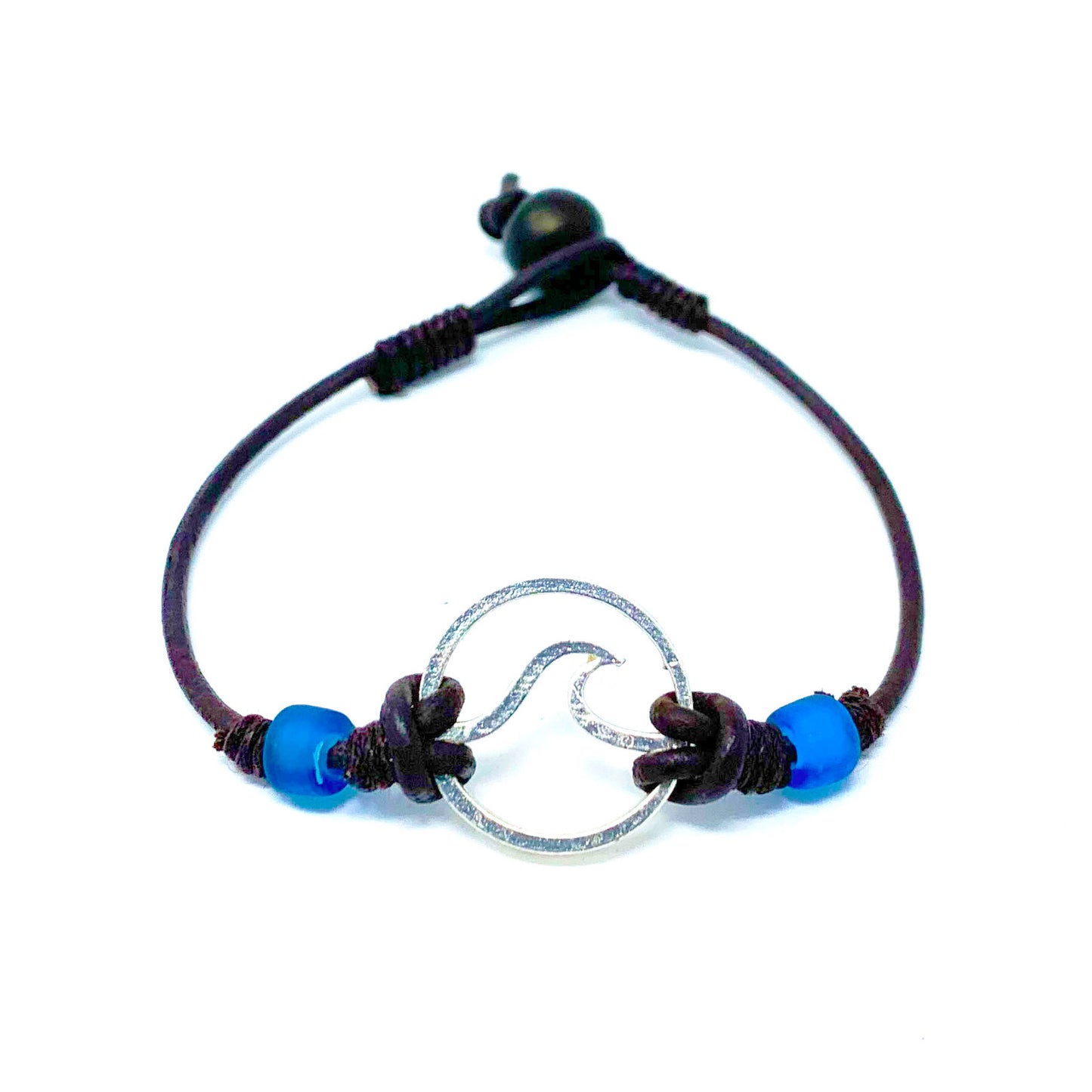 simple wave pendant leather surfer bracelet