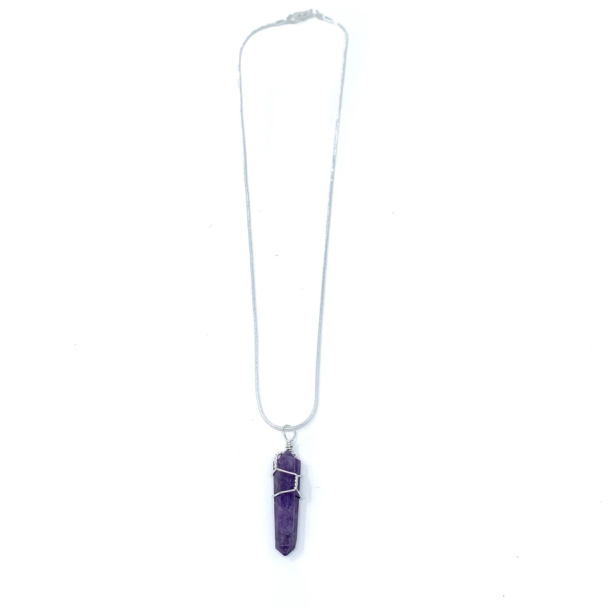 amethyst healing crystal necklace on silver chain