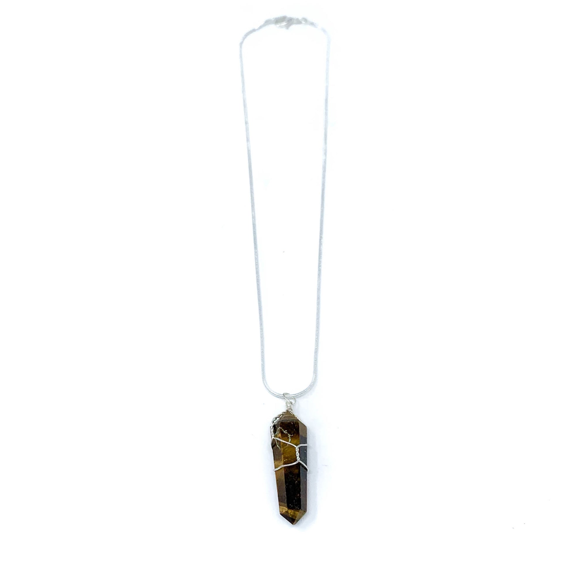 tiger eye healing crystal necklace on silver chain