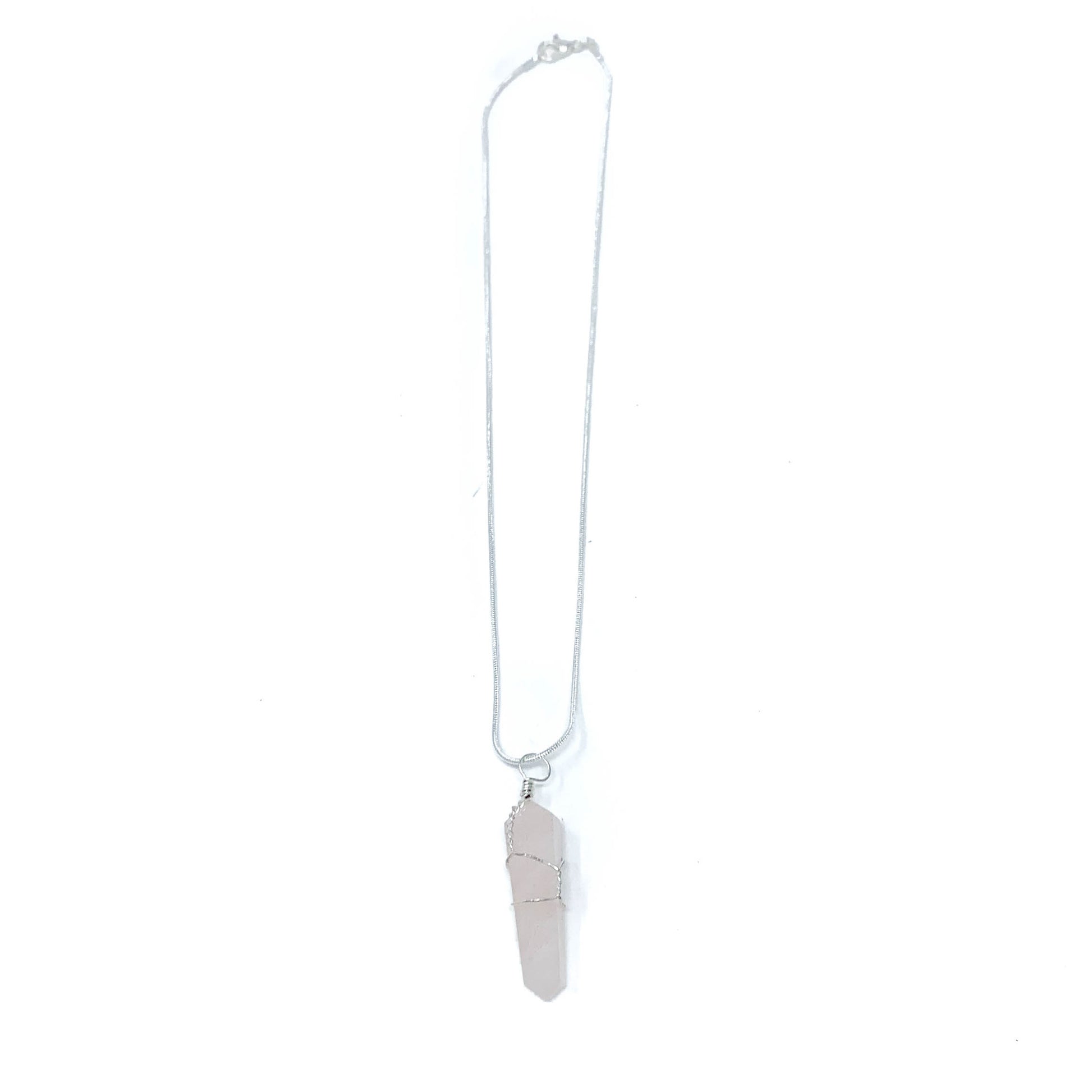 rose quartz healing crystal necklace on silver chain