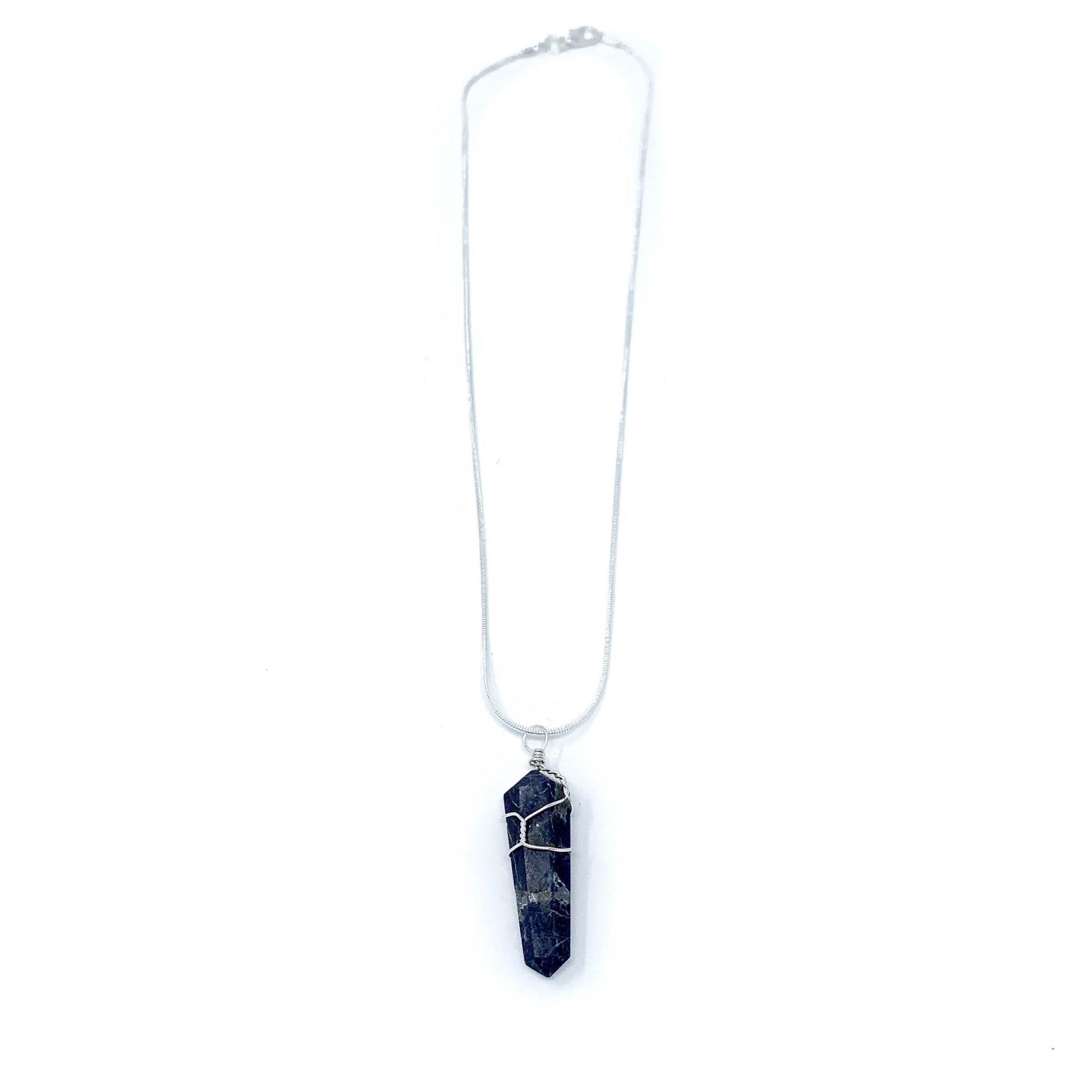 sodalite healing crystal necklace on silver chain