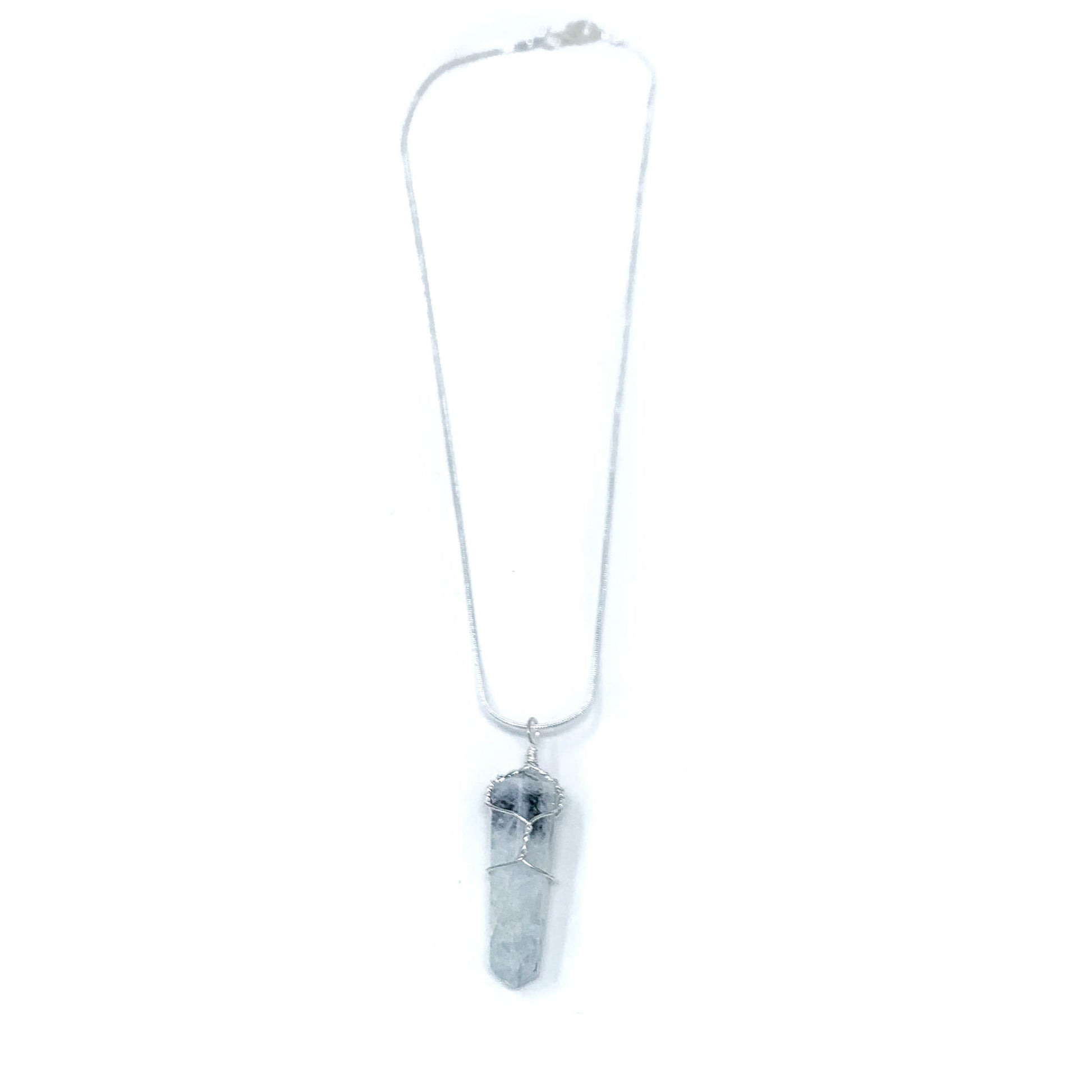 angelite healing crystal necklace on silver chain