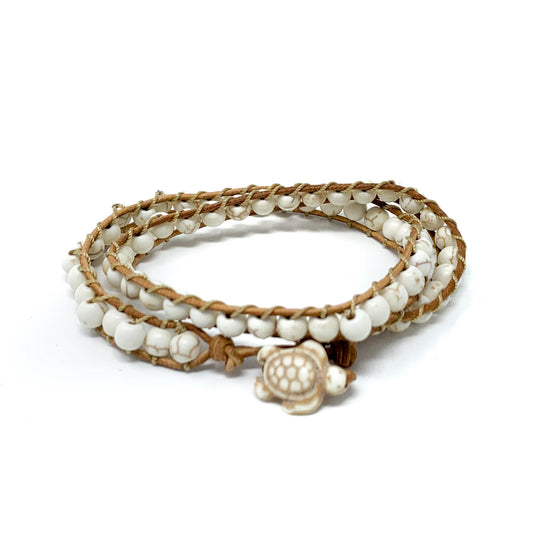 white soapstone turtle double wrap bracelet