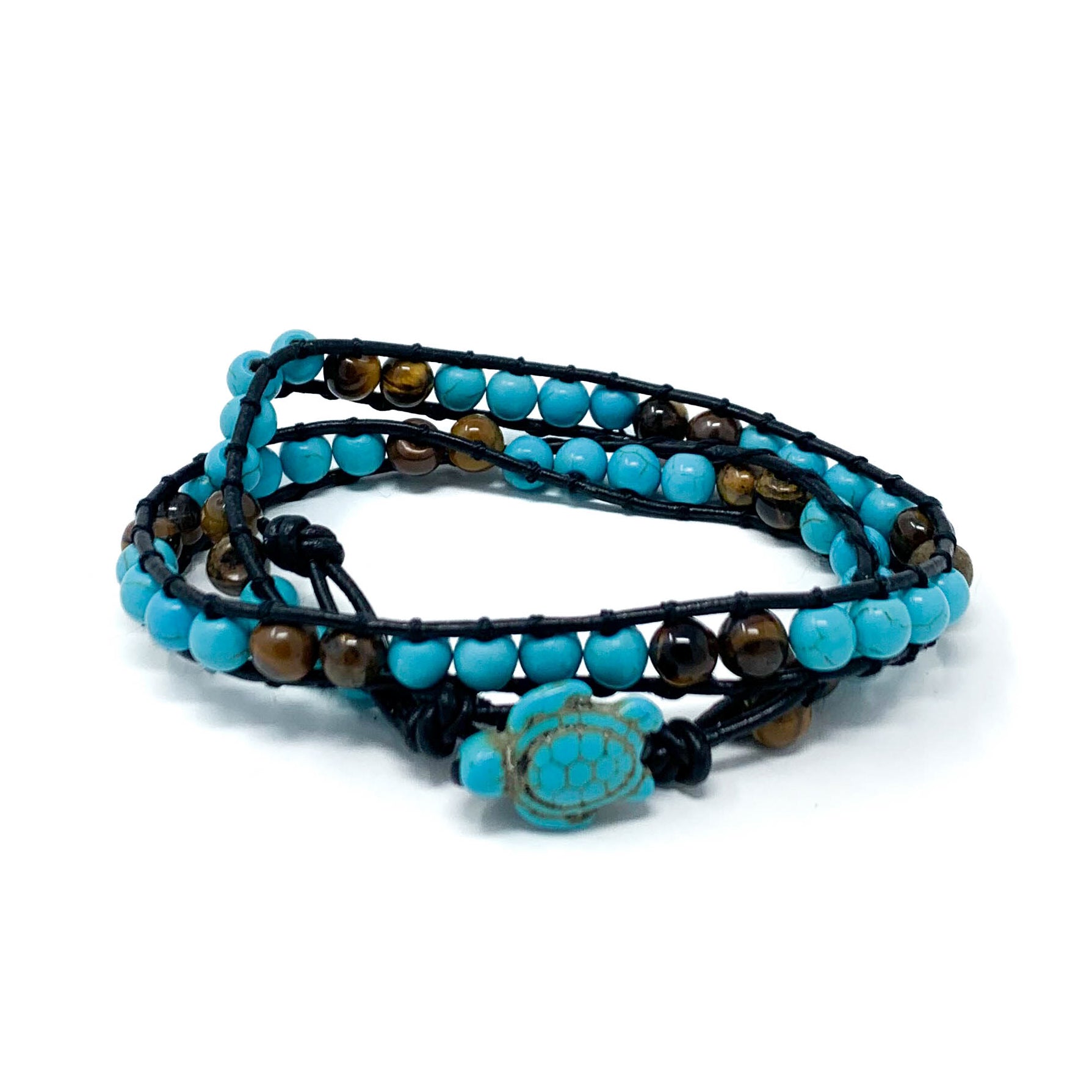 turquoise and tiger eye turtle double wrap bracelet
