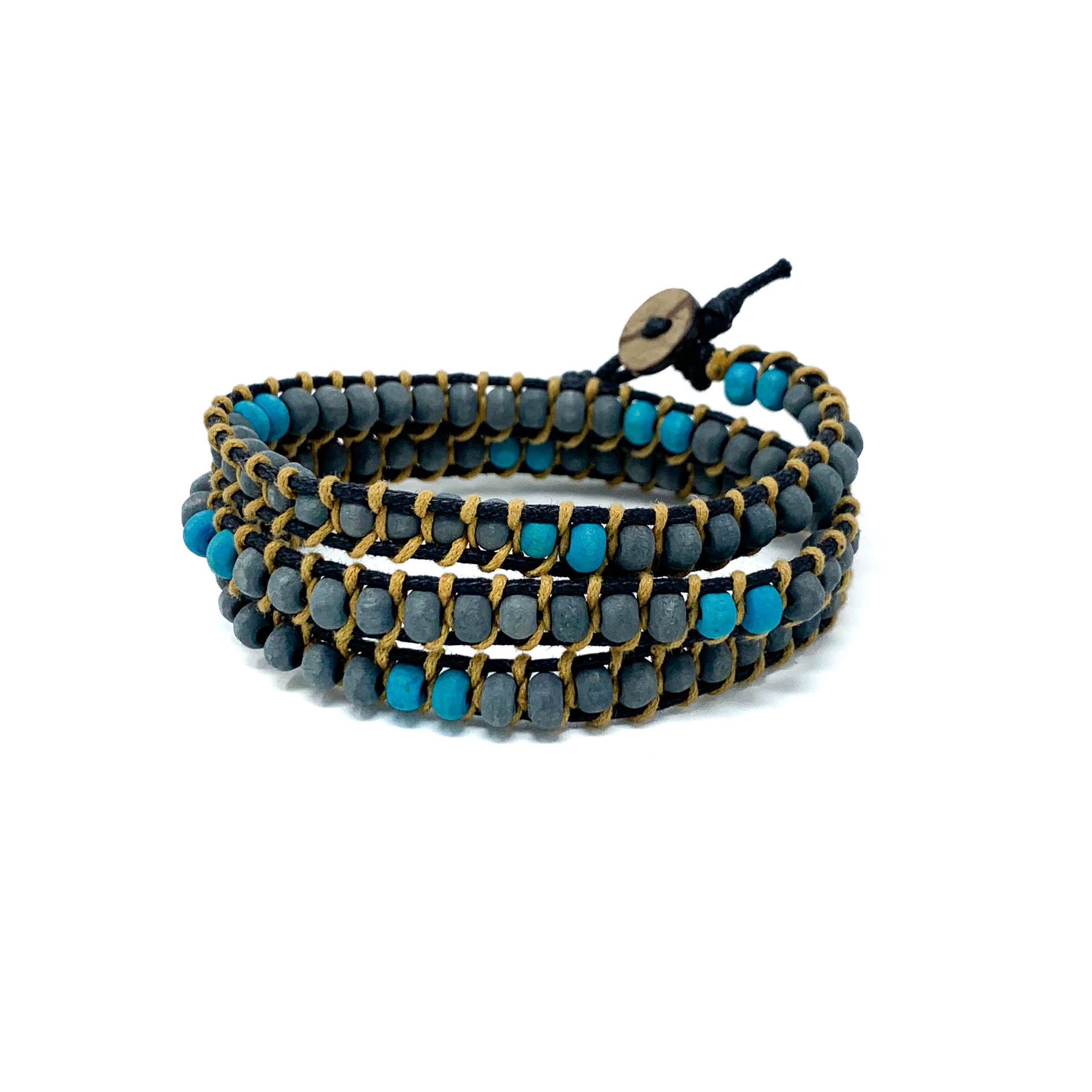 Turquoise Triple Stretch Bracelet with Heishi & Pearl – Fan Sparkle