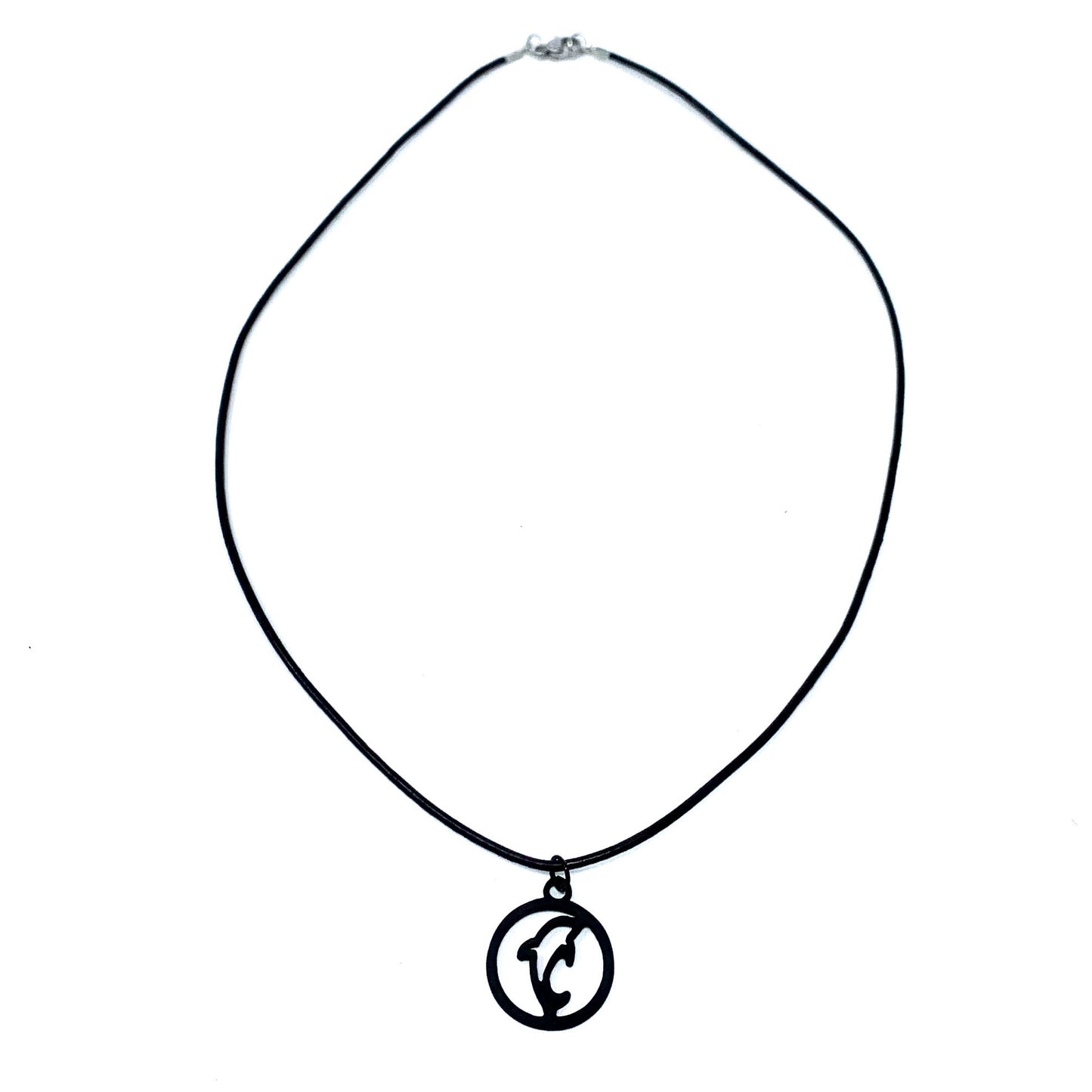 dolphin silhouette simple black necklace
