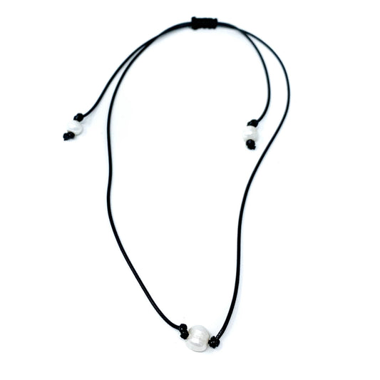 black hanging single pearl choker necklace
