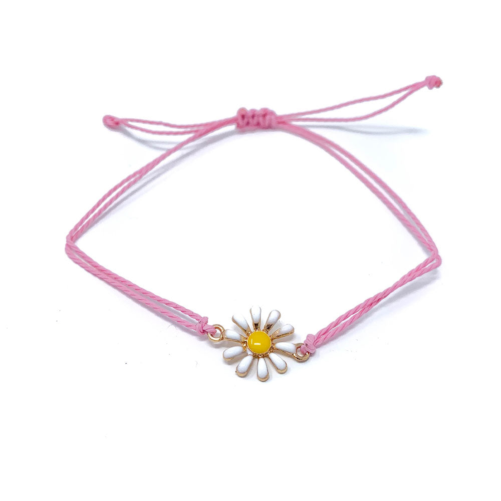 Pink Daisy Flower Charm String Bracelet