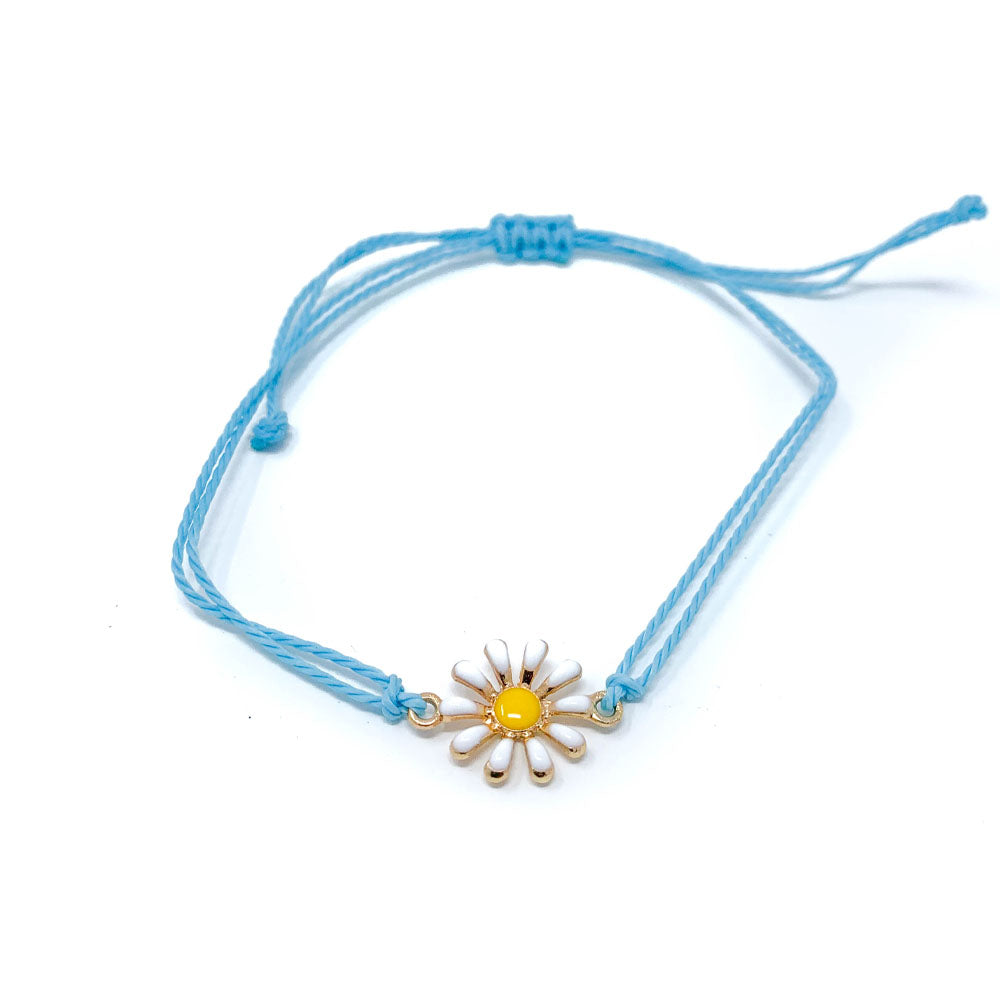 Blue Daisy Flower Charm String Bracelet