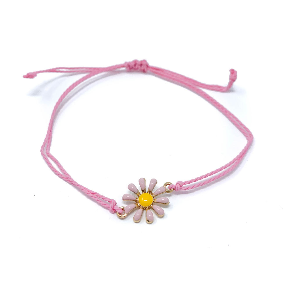 Pink Daisy Flower Charm String Bracelet