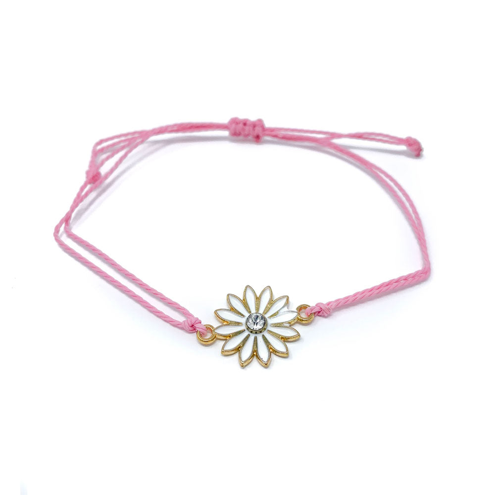 Pink flower charm string bracelet single