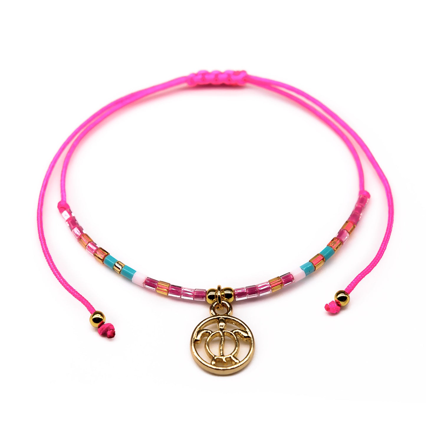 pink dainty turtle string beaded bracelet