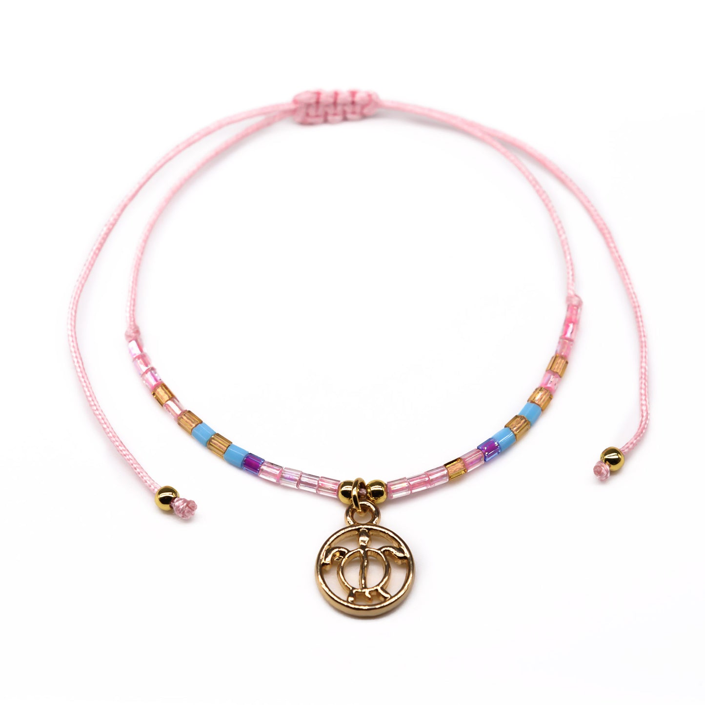 light pink dainty turtle string beaded bracelet