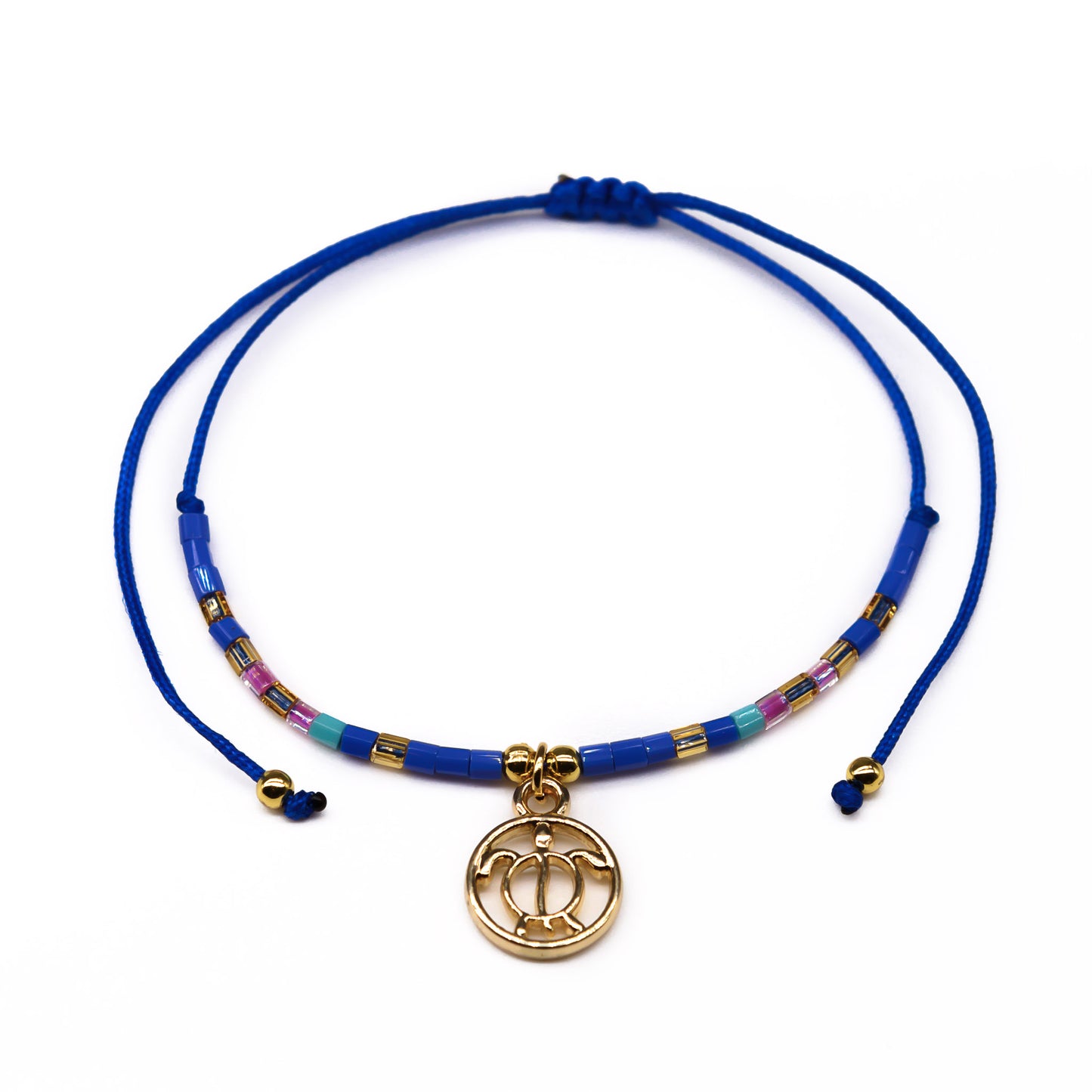 blue dainty turtle string beaded bracelet