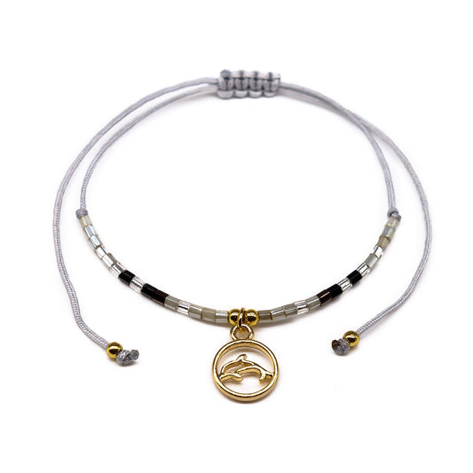 grey dainty dolphin charm string beaded bracelet