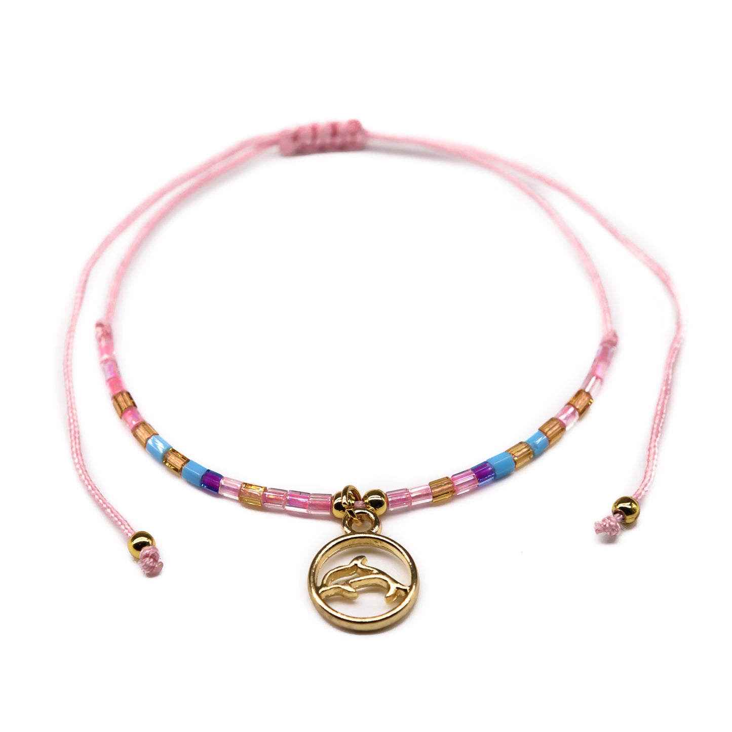 dainty dolphin charm string beaded bracelet