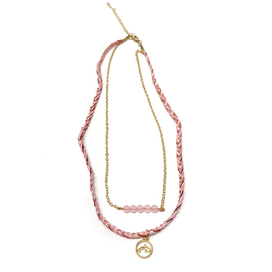 pink stylish beach style necklace with dolphin pendant