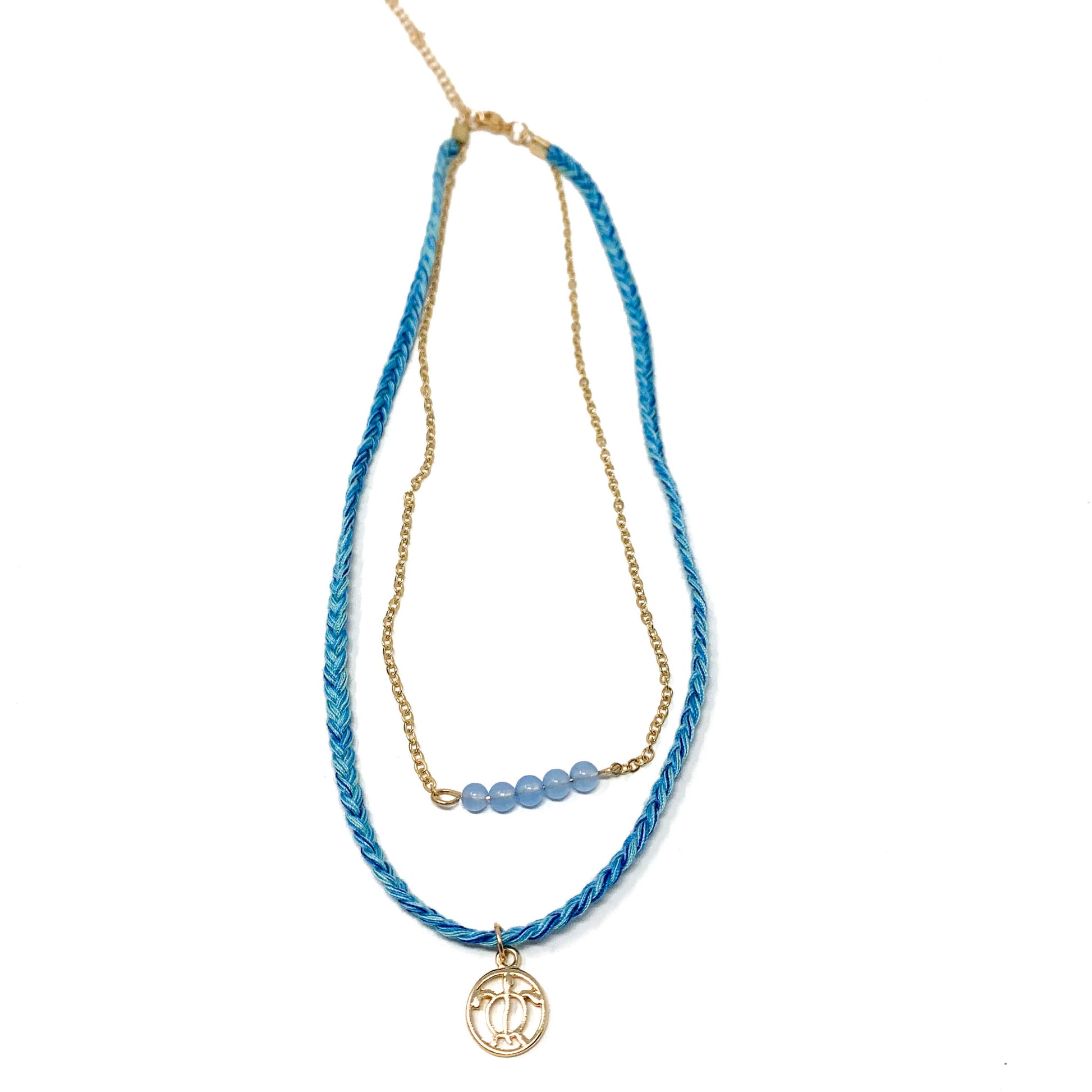 blue sea turtle dainty layered necklace