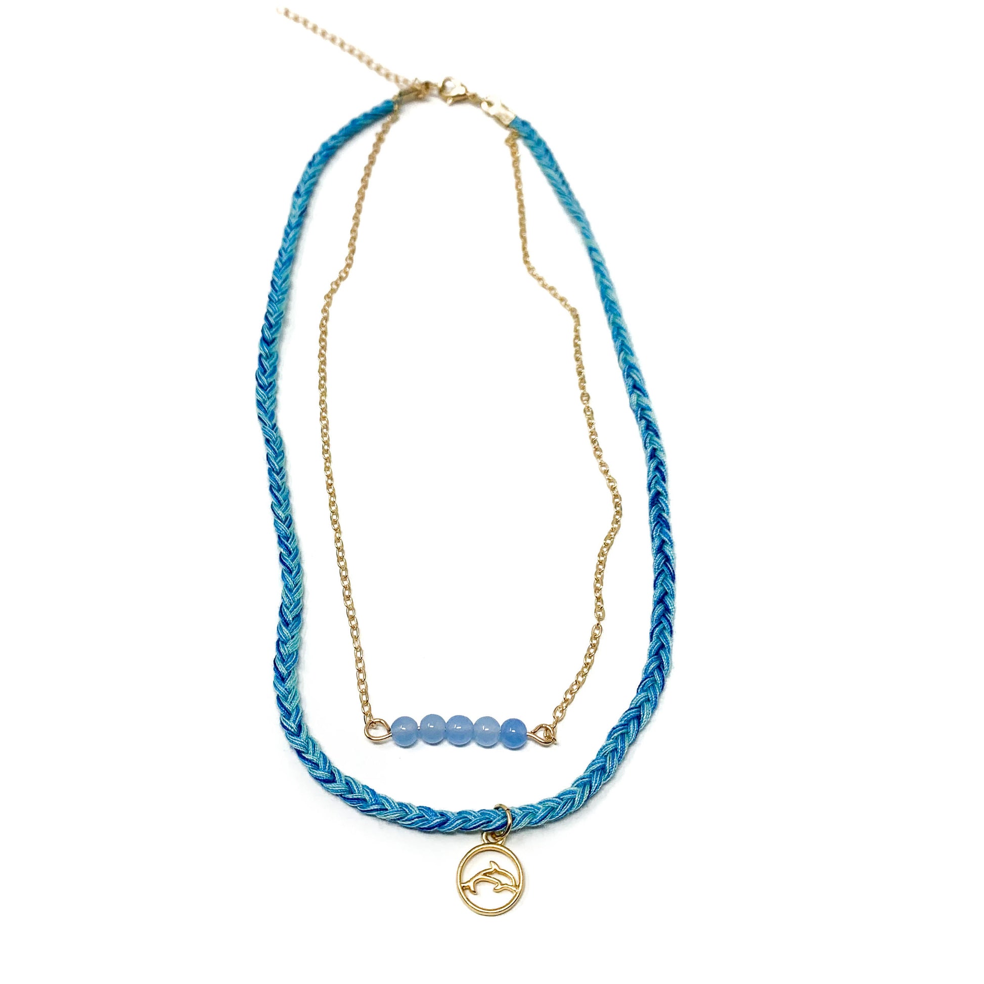 blue stylish beach style necklace with dolphin pendant