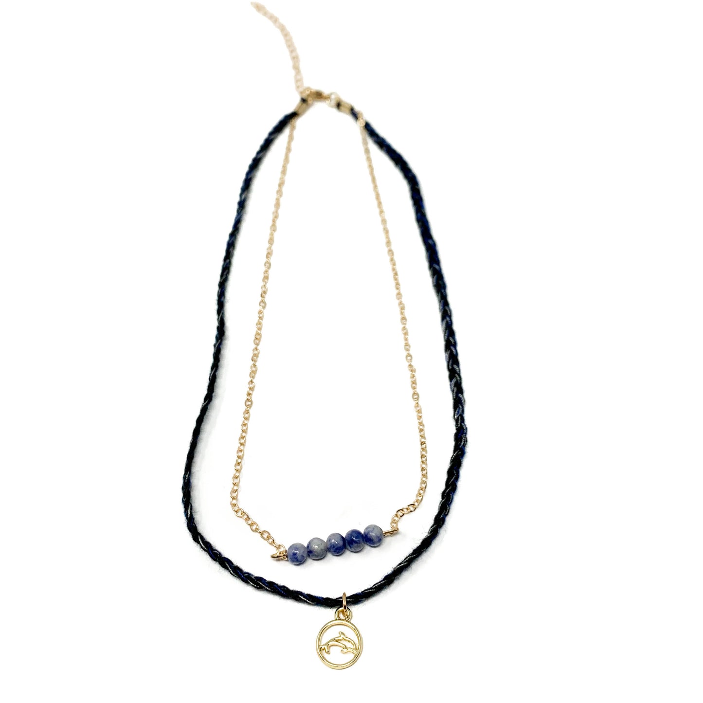 navy stylish beach style necklace with dolphin pendant