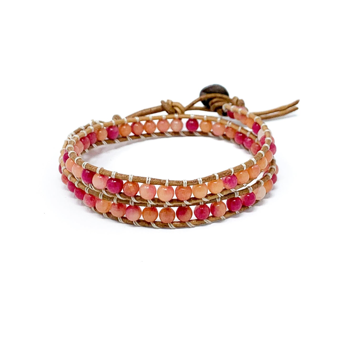 pink orange double wrap beaded bracelet for women