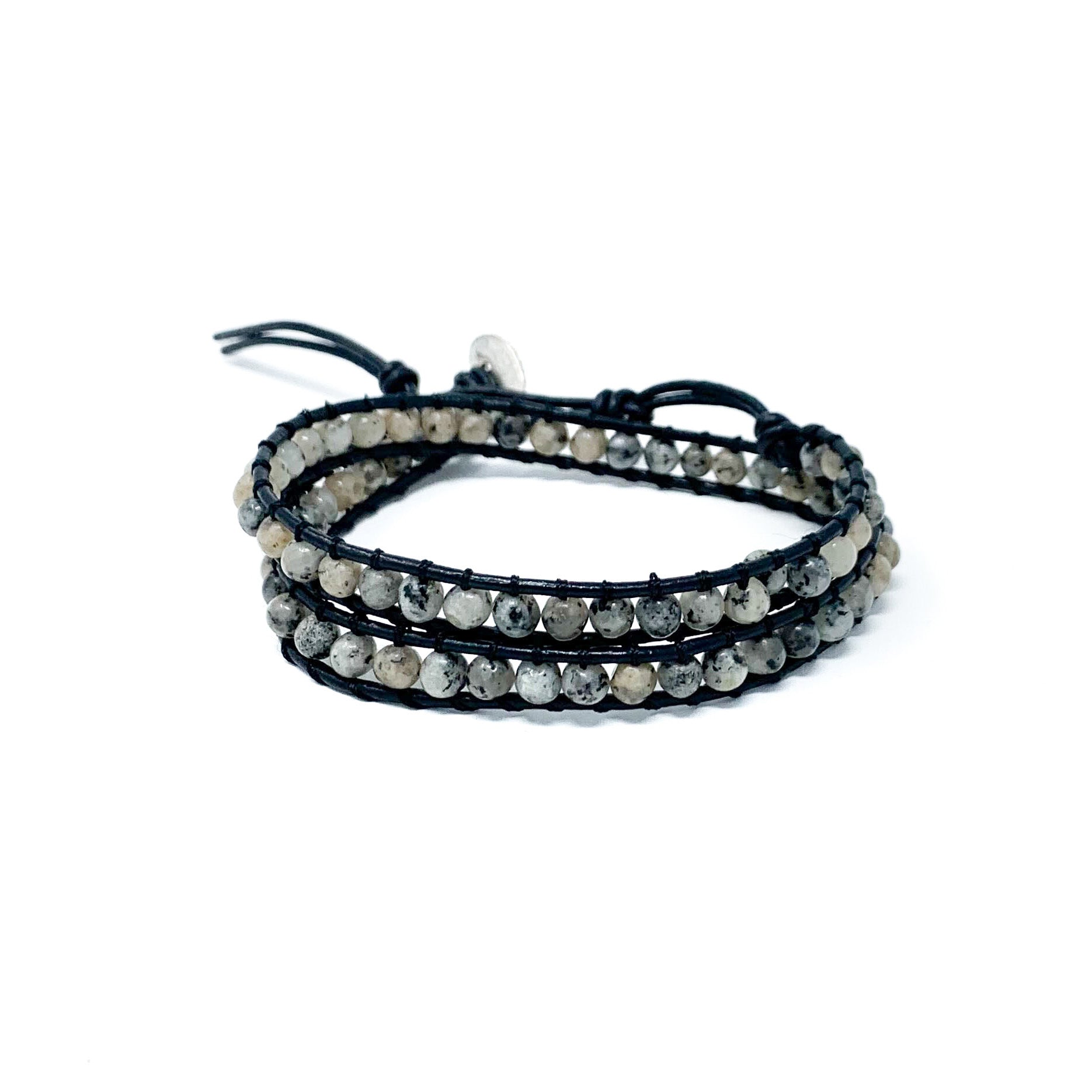 grey double wrap stone beaded bracelet for women