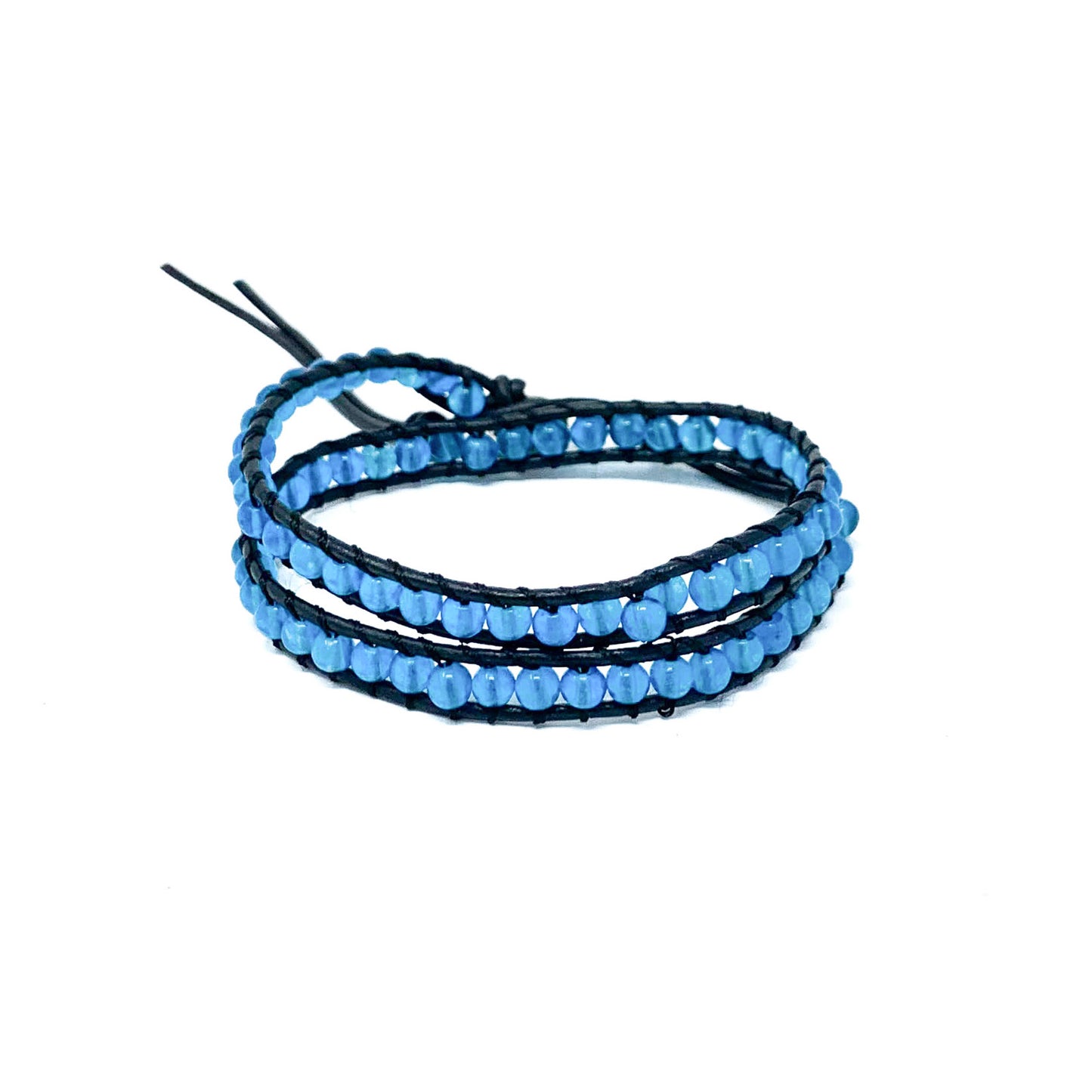 blue double wrap beaded bracelet for women