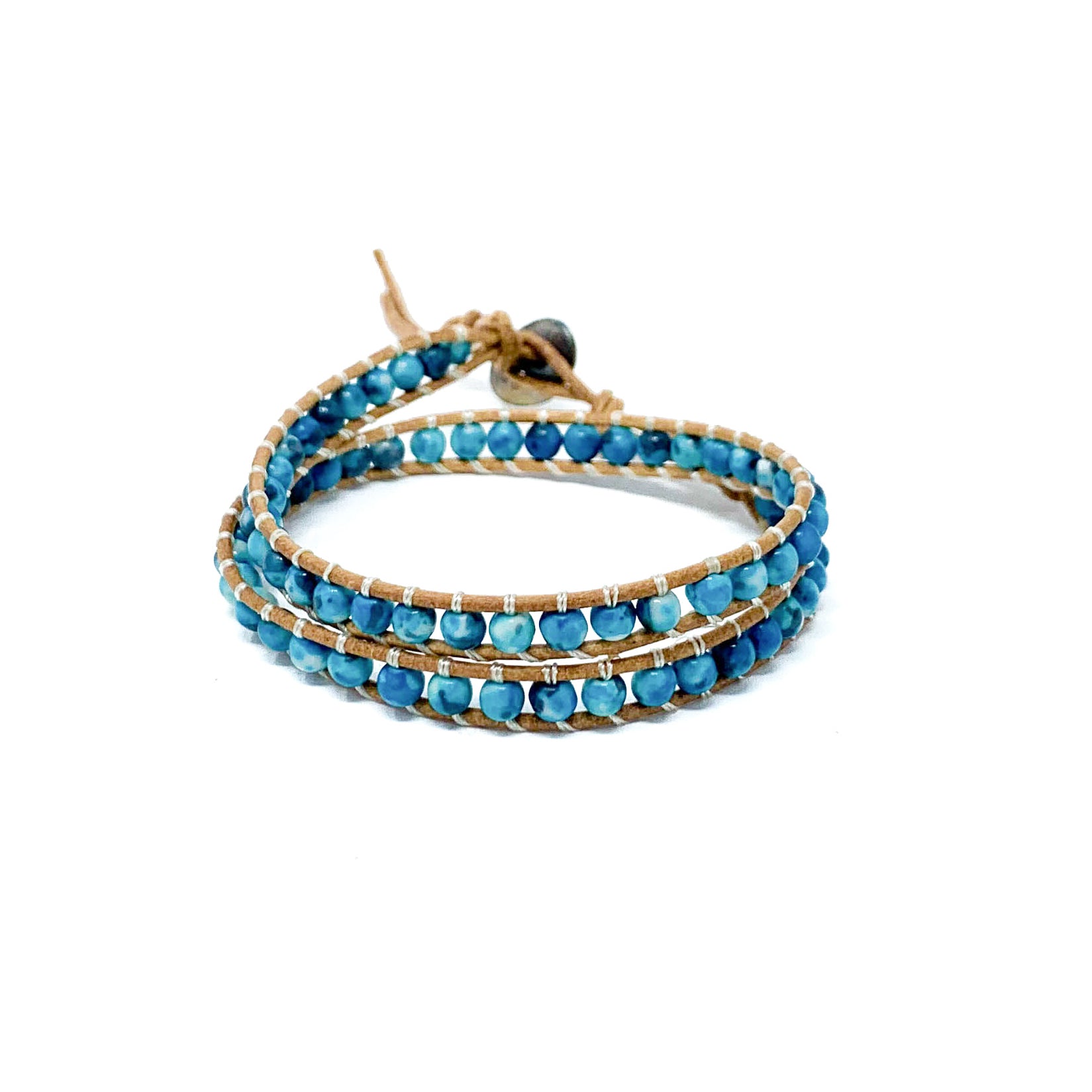 blue double wrap stone beaded bracelet for women