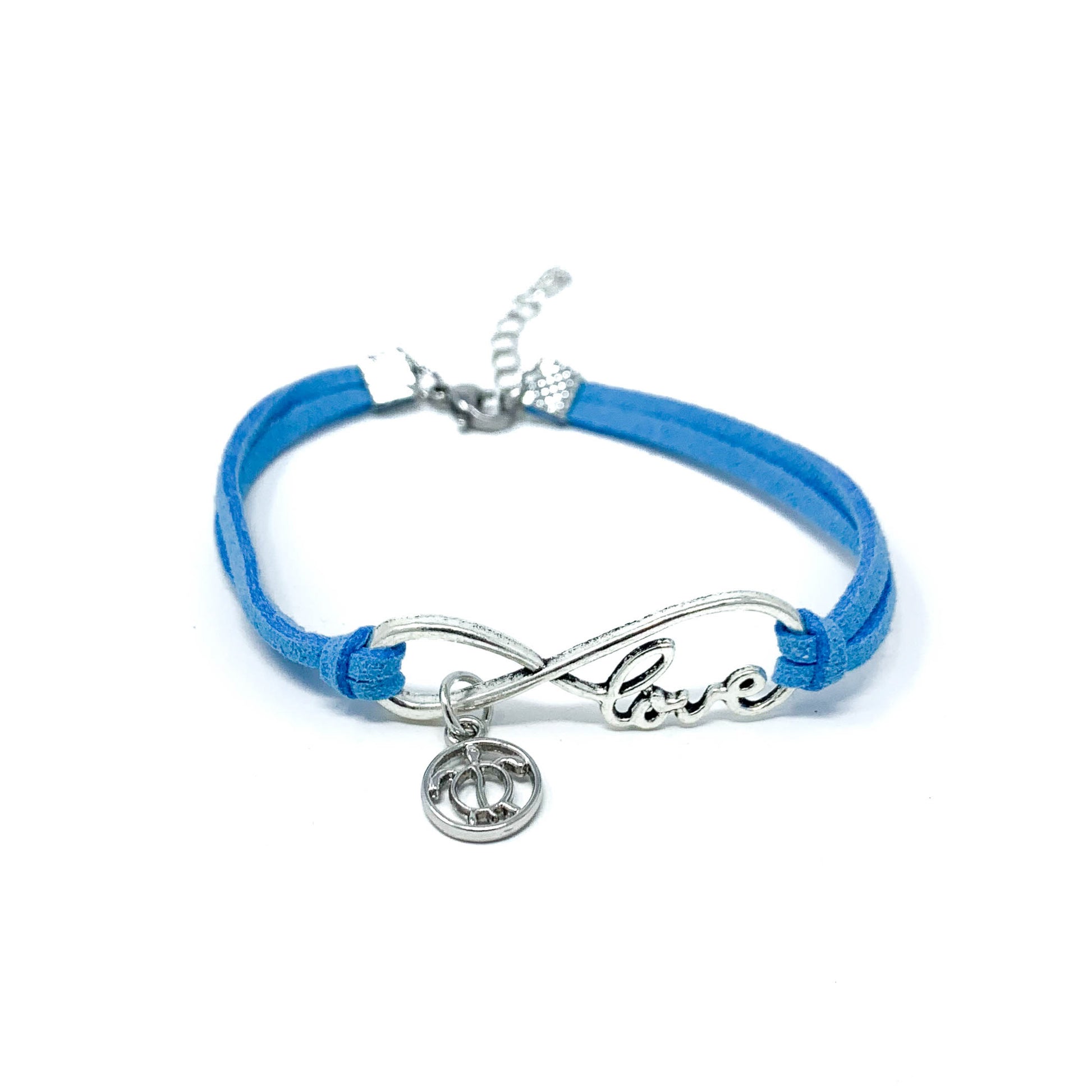 infinity love turtle charm bracelet on suede